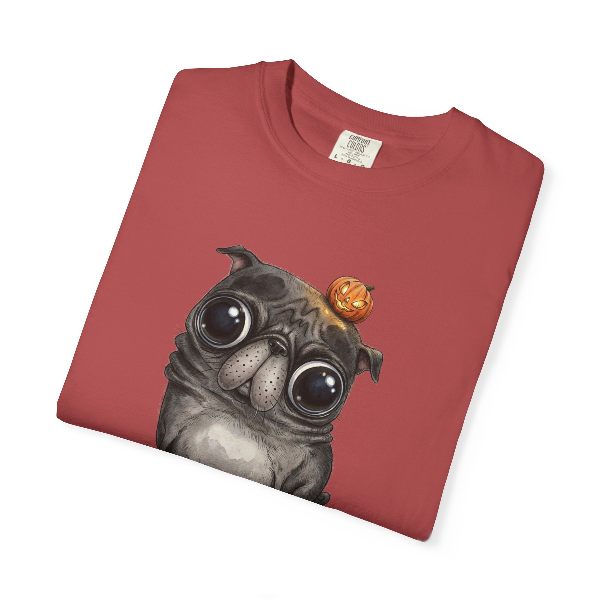 Comfort Colors® Cute Halloween Pug T-Shirt, Spooky Season Pug Puppy Tee, Big Eyes Pugkin Shirt, Pug Lover Gift