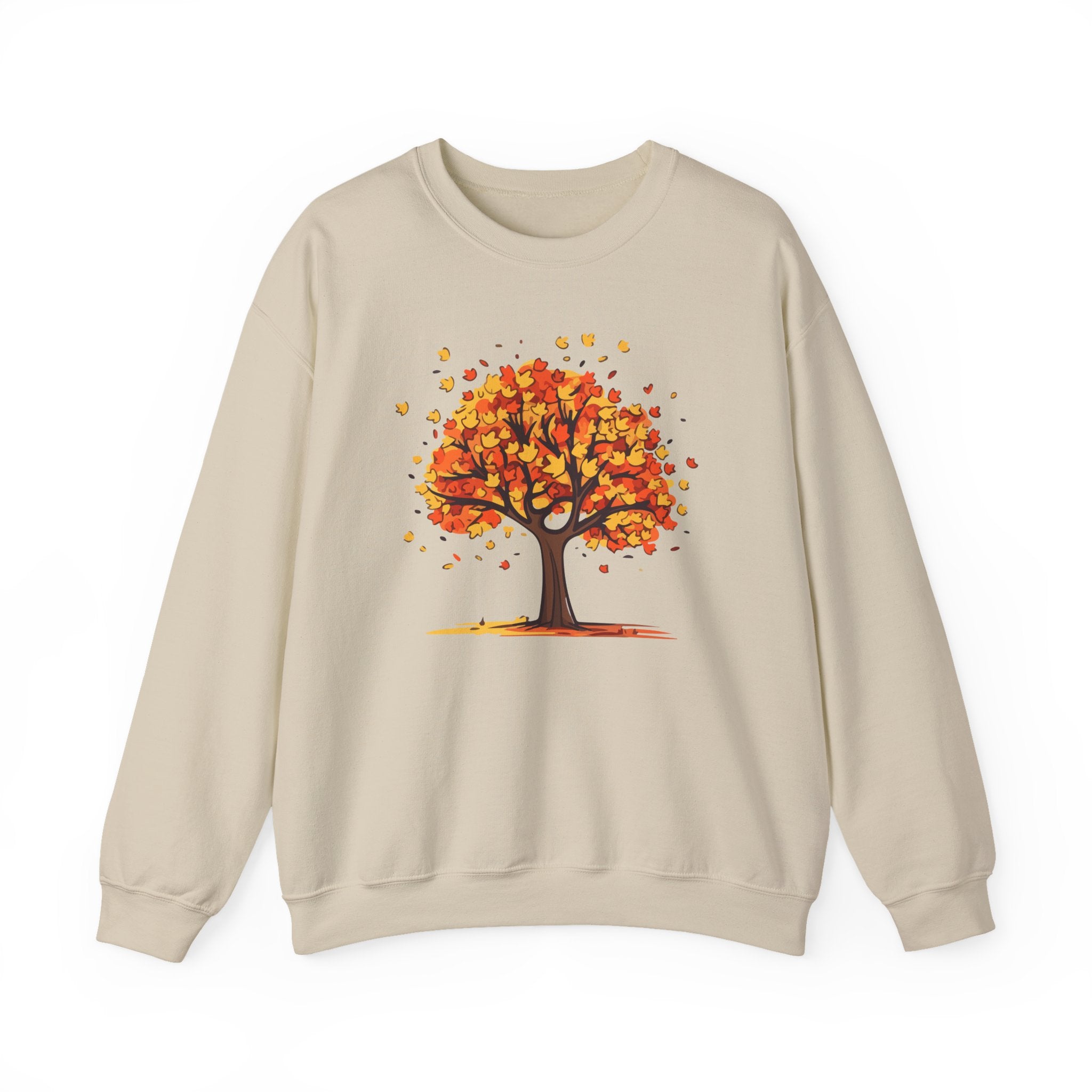 Autumn Leaves Tree Sweatshirt — Cozy Fall Crewneck Pullover, Seasonal Nature Lover Shirt