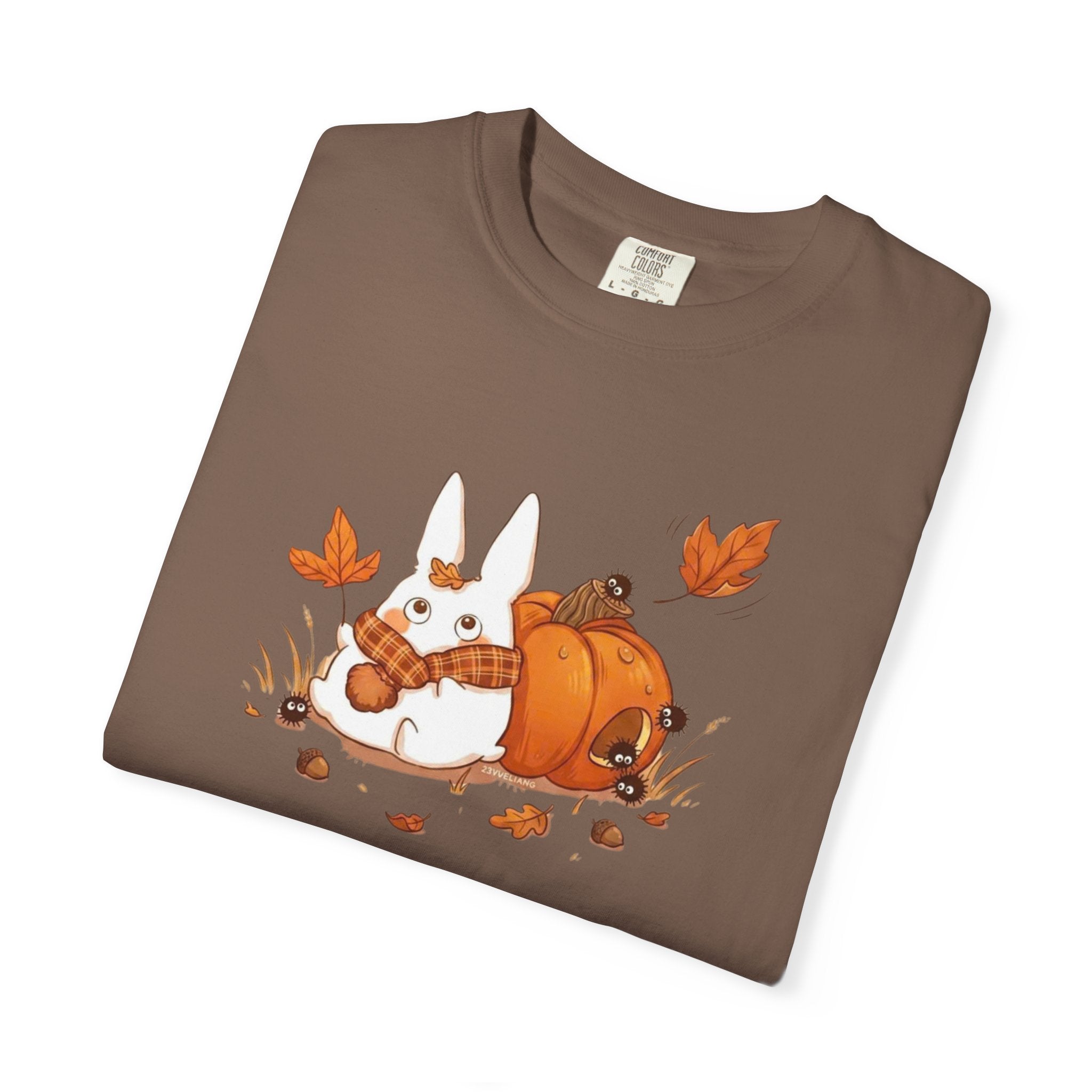 Studio Ghibli Autumn T-Shirt, Cute White Rabbit and Soot Sprites Tee, Spooky Season Pumpkin Shirt, Comfort Colors® Fall Apparel