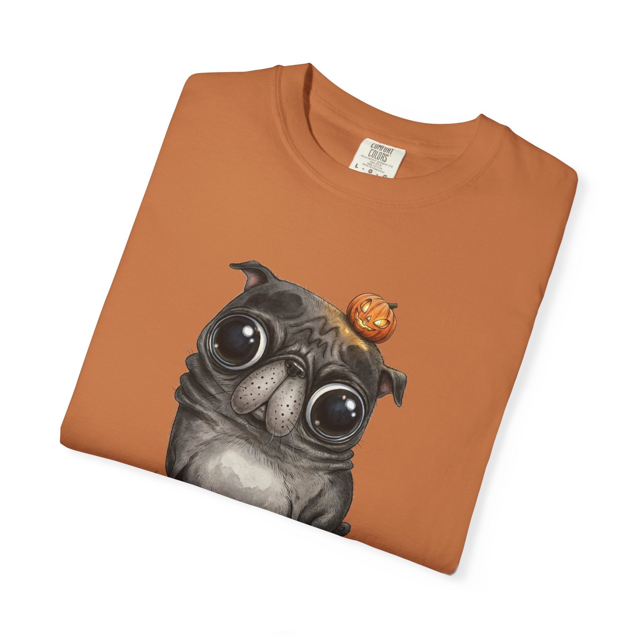 Comfort Colors® Cute Halloween Pug T-Shirt, Spooky Season Pug Puppy Tee, Big Eyes Pugkin Shirt, Pug Lover Gift