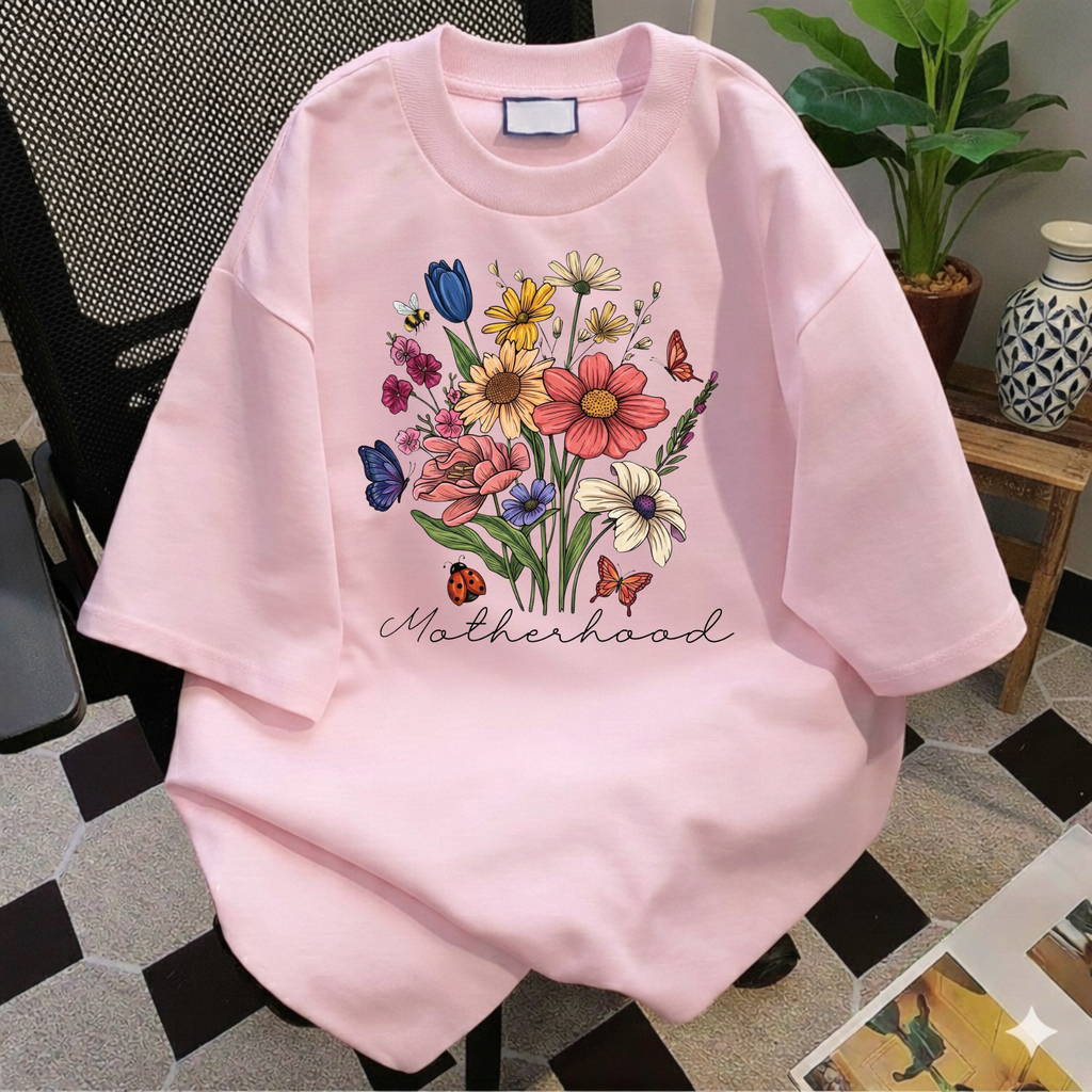 Floral Wildflower Bouquet T-Shirt — Motherhood Script