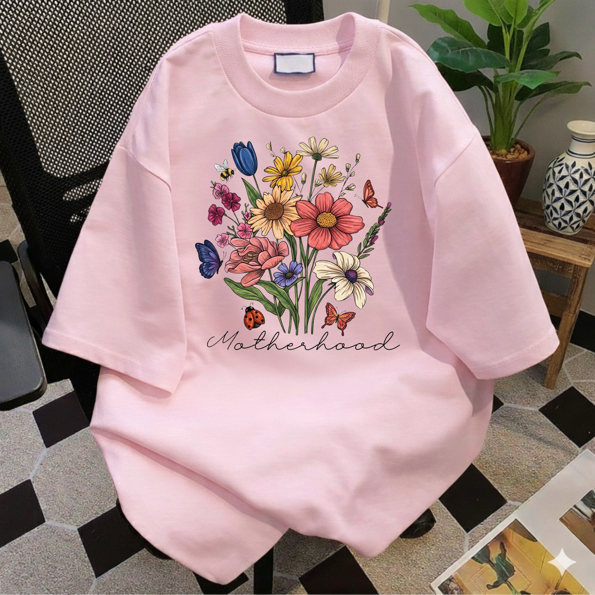 Floral Wildflower Bouquet T-Shirt — Motherhood Script