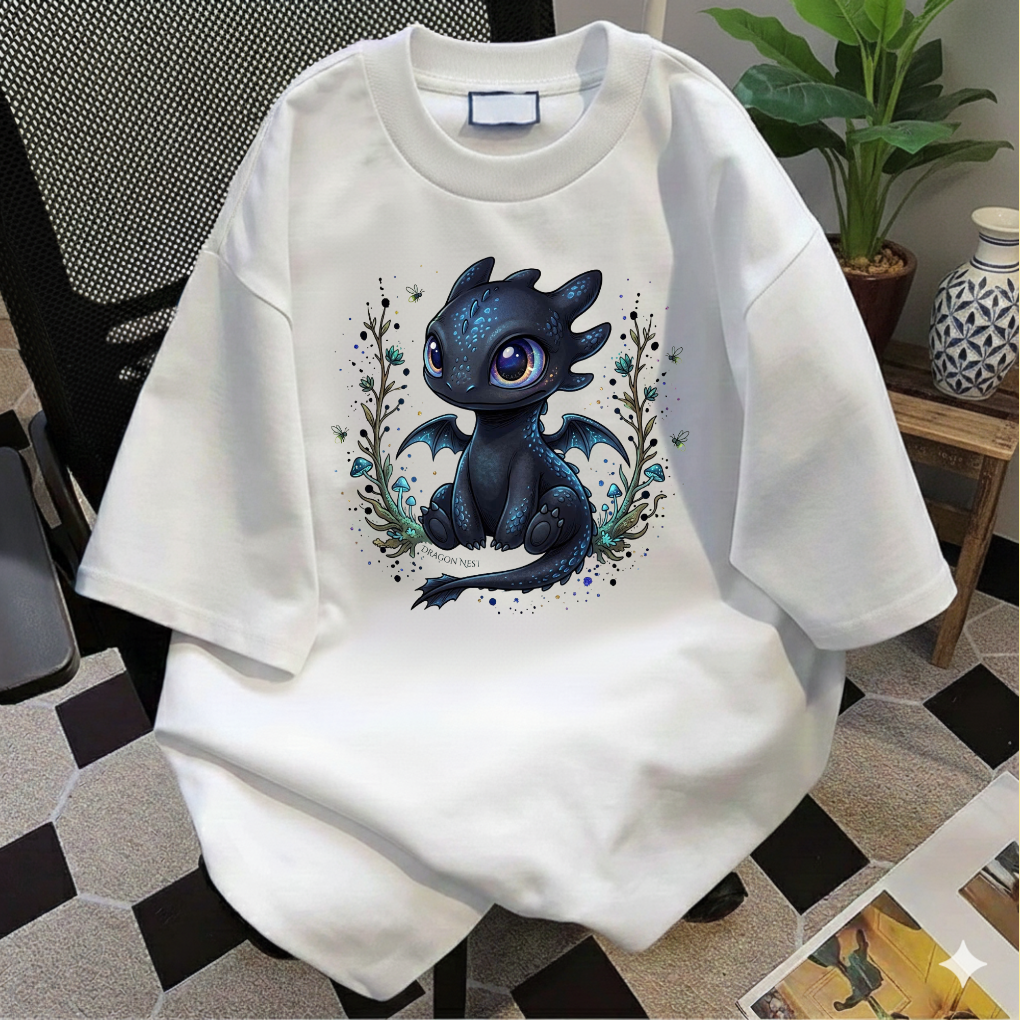 Cute Baby Dragon Shirt, Toothless Floral T-Shirt, Night Fury Graphic Tee, Chibi Dragon Comfort Colors Shirt, Cute Cartoon Movie Fan Gift