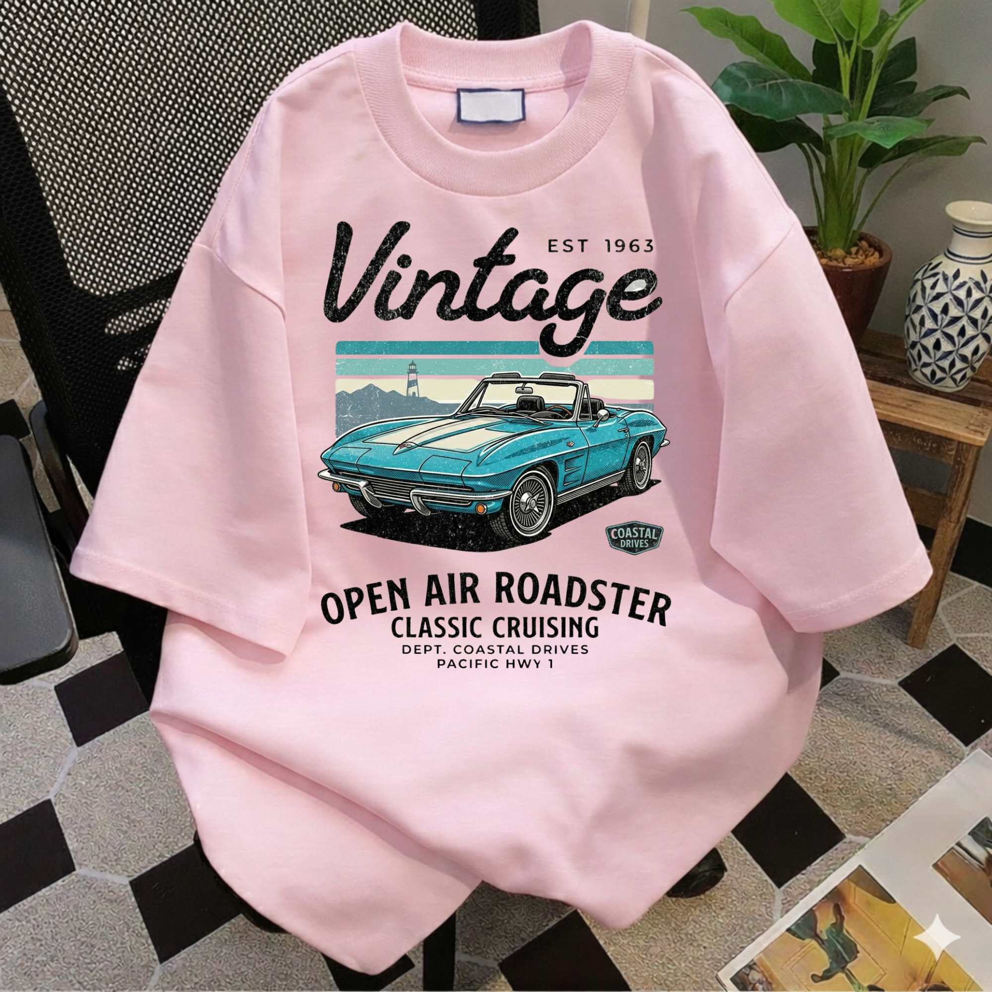 T-shirt graphique voiture rétro roadster vintage 1963 | Décapotable classique, cadeau unisexe pour les amateurs de voitures