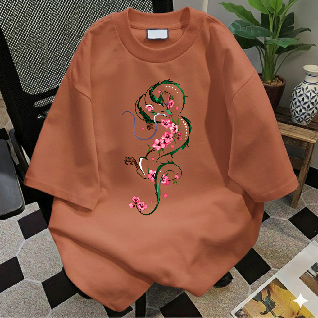 Vintage Dragon and Sakura T-Shirt, Japanese Aesthetic Anime Clothing, Cherry Blossom Floral Dragon Tee, Studio Ghibli Aesthetic Tee
