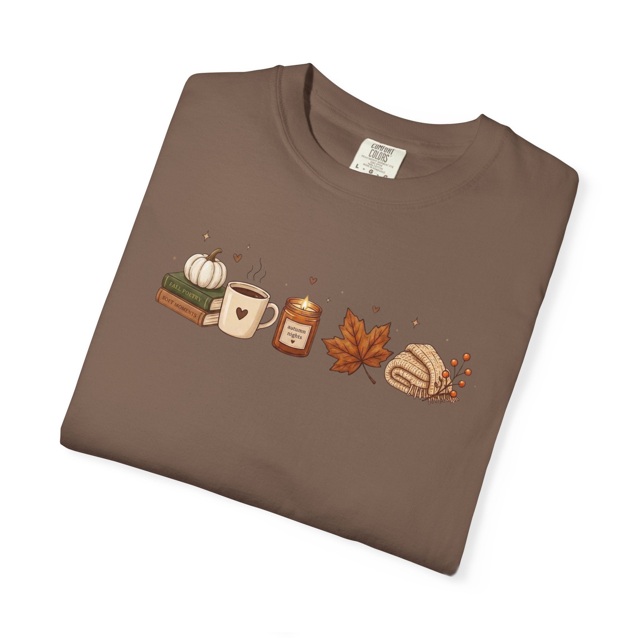 Cozier Fall Comfort Colors Shirt, Autumn Aesthetic T-shirt, Cute Pumpkin and Coffee Book Lover Tee