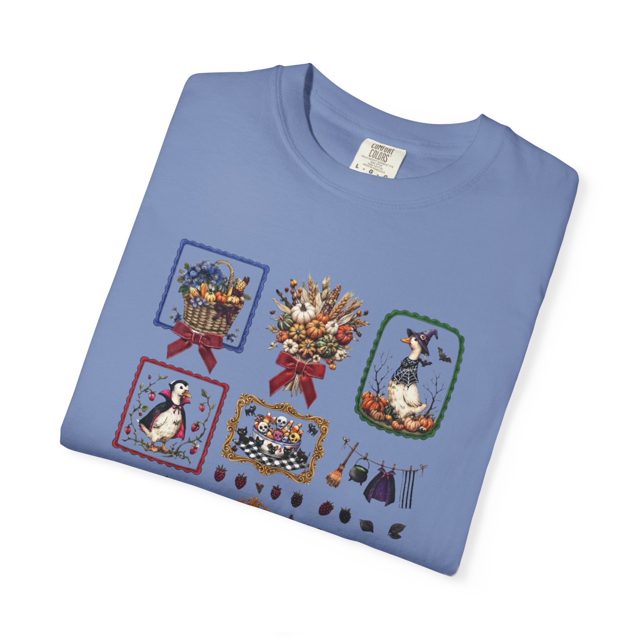 Vintage Halloween Duck Graphic T-Shirt - Spooky Autumn Fall Season Crewneck Tee — Garden Collage Tee