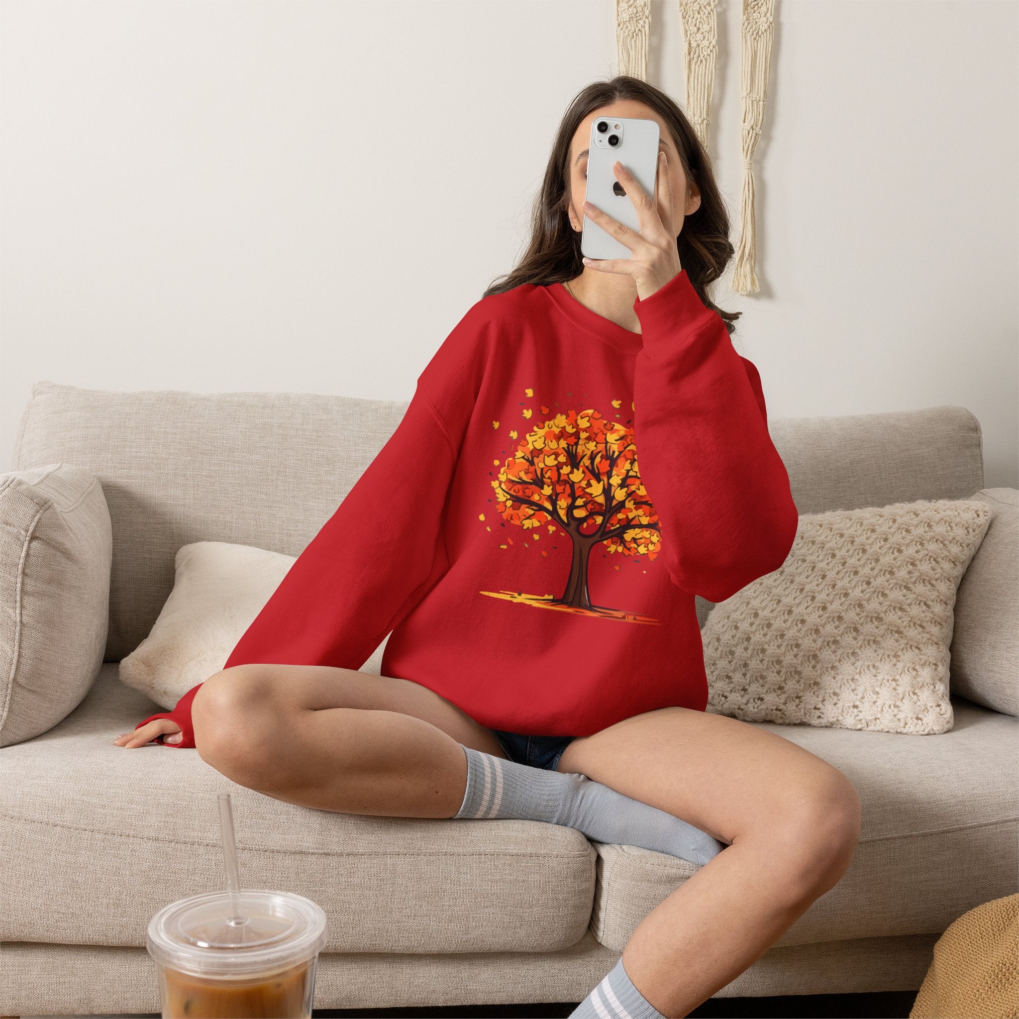Autumn Leaves Tree Sweatshirt — Cozy Fall Crewneck Pullover, Seasonal Nature Lover Shirt