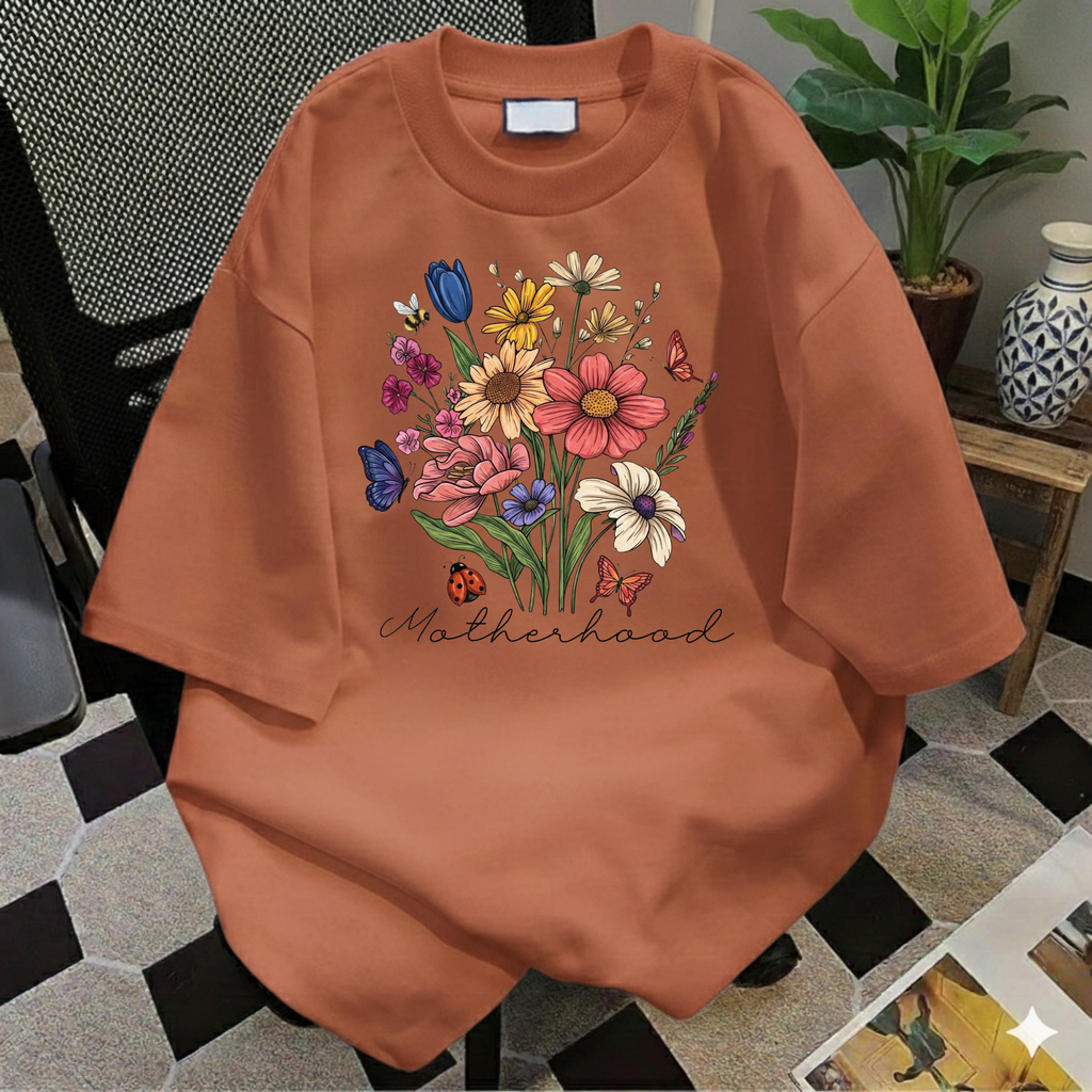 Floral Wildflower Bouquet T-Shirt — Motherhood Script