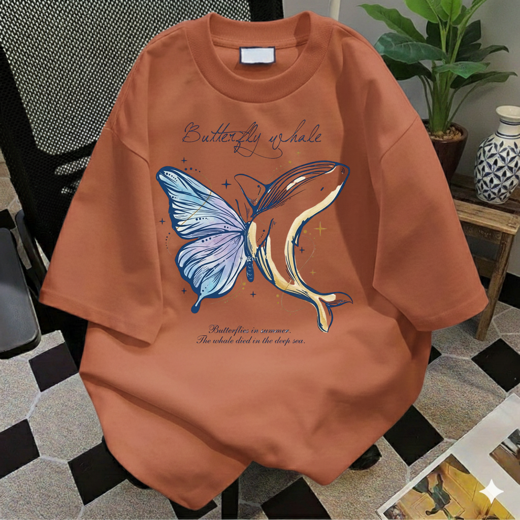 T‑Shirt — Butterfly Whale Illustration "the gift of whale" — Nature‑Inspired Graphic Tee