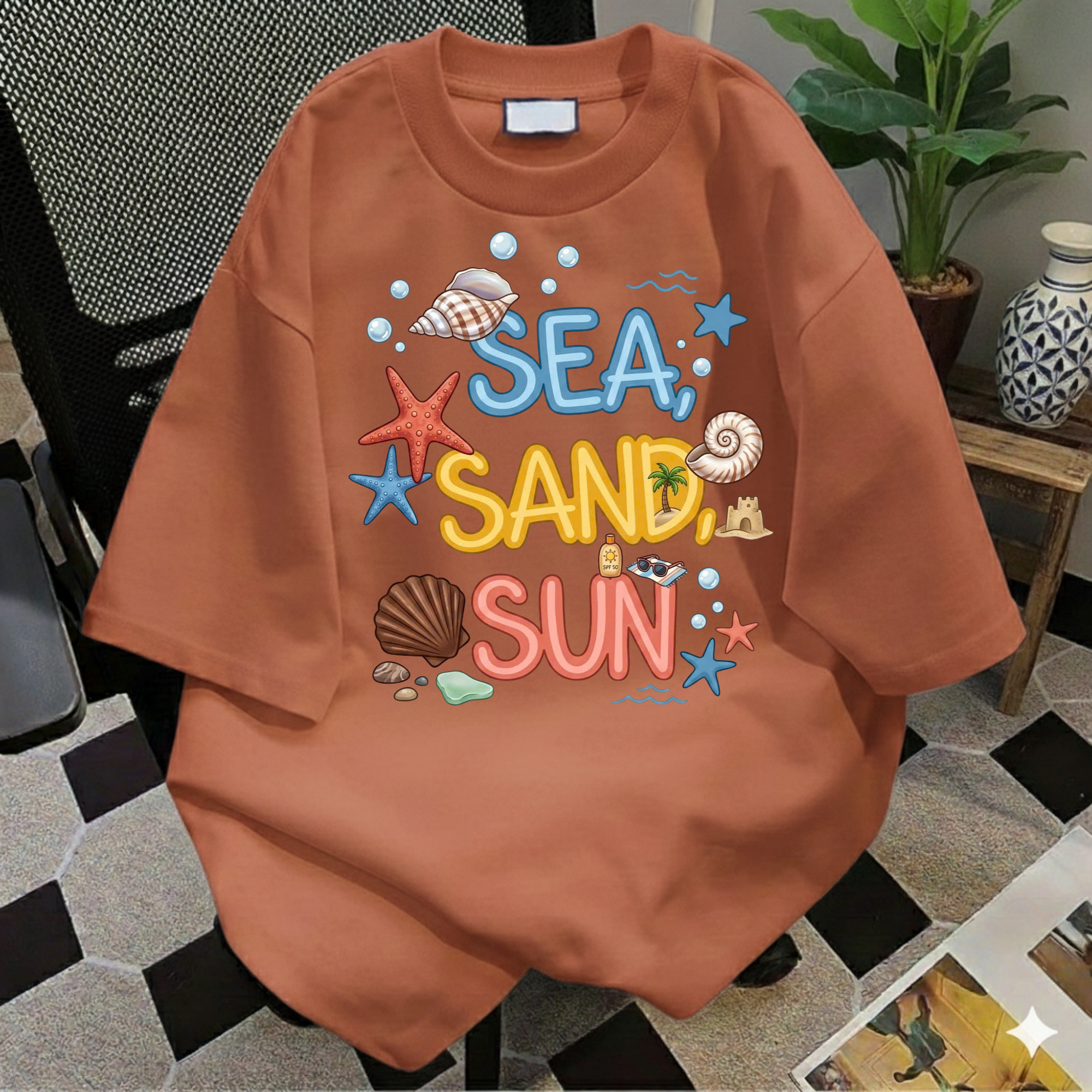 Sea Sand Sun T-Shirt — Beach Shells Graphic Tee