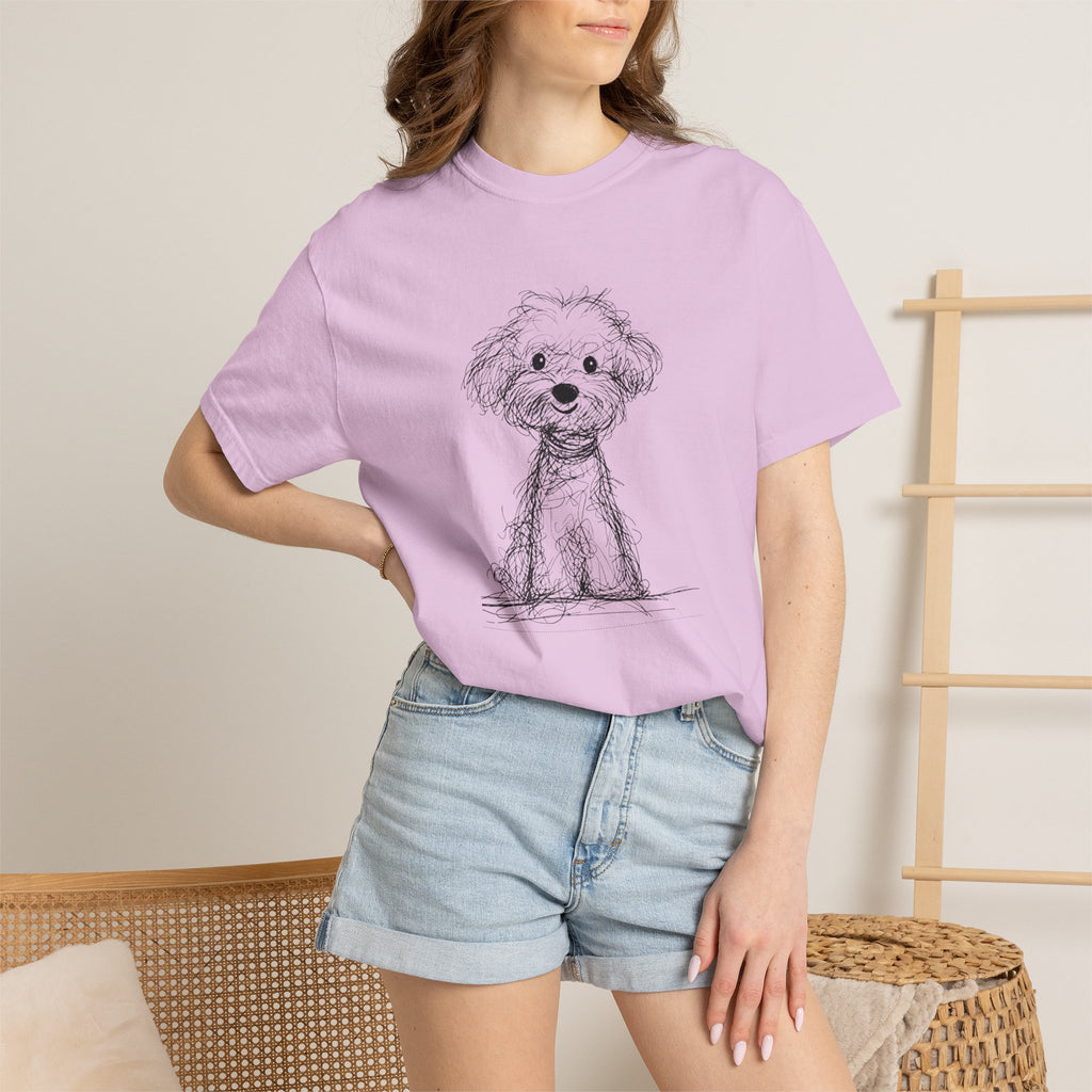 Cute Poodle Sketch T-Shirt, Dog Lover Gift Tee, Minimalist Puppy Art Shirt