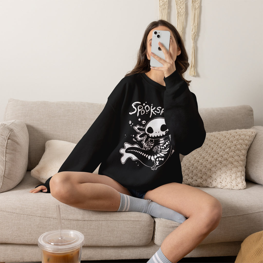 Spooksalotl Axolotl Skeleton Sweatshirt — Cute Spooky Gothic Crewneck