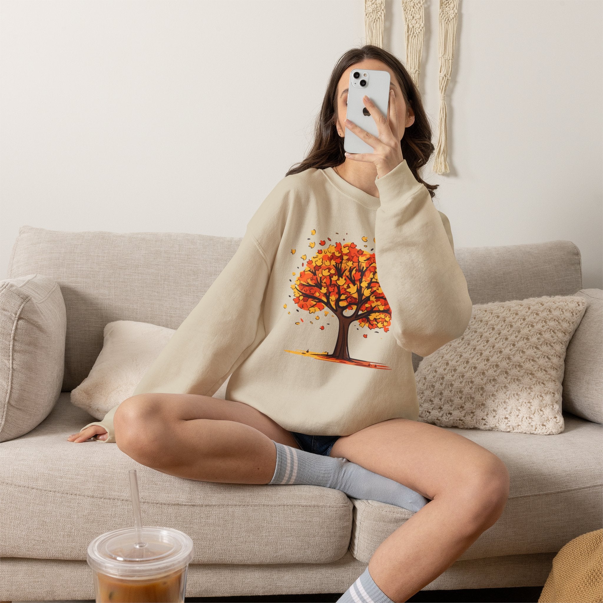 Autumn Leaves Tree Sweatshirt — Cozy Fall Crewneck Pullover, Seasonal Nature Lover Shirt