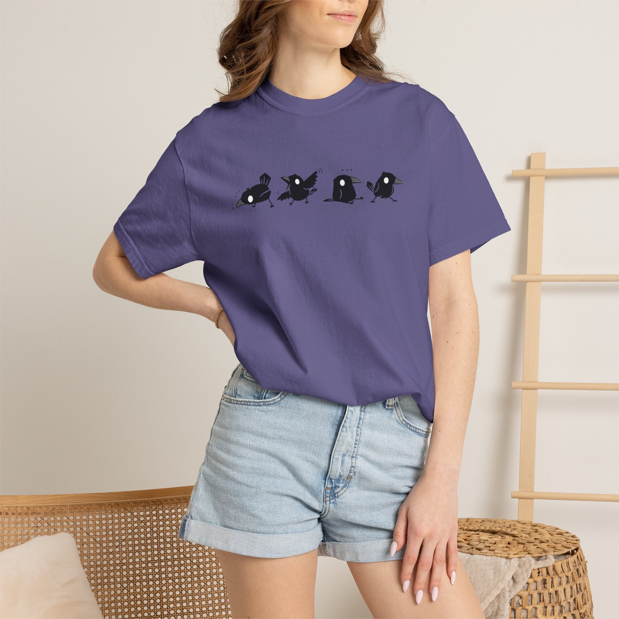 Cute Silly Birds Comfort Colors T-Shirt, Funny Crow Graphic Tee, Kawaii Animal Aesthetic Shirt, Casual Vintage Top