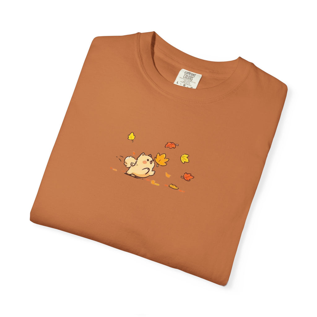 Comfort Colors Cute Dog Autumn Leaves T-Shirt, Kawaii Puppy Graphic Tee, Animal Shirt, Aesthetic Fall Outfit