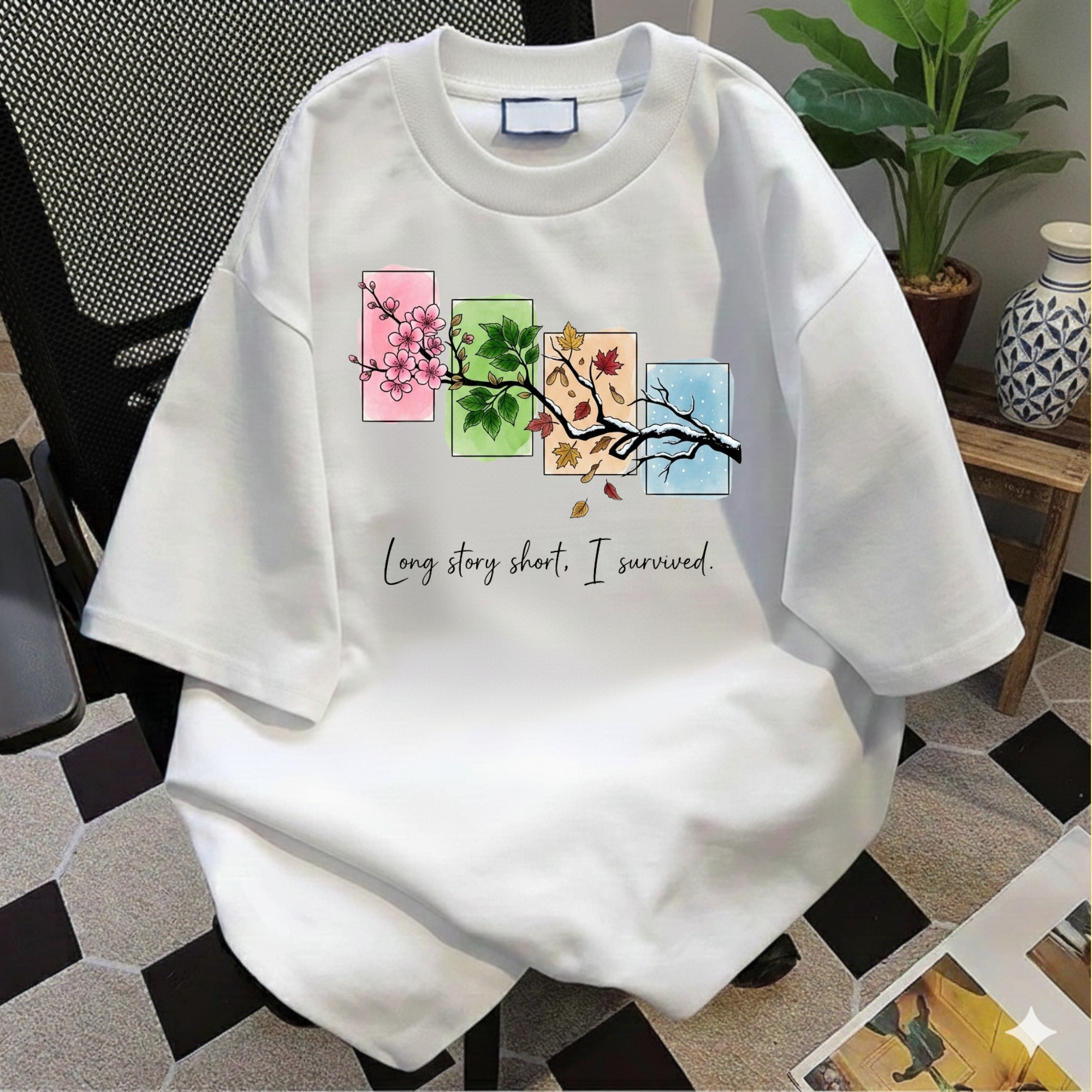 Long Story Short I Survived Shirt, Motivational Four Seasons Tree Tee, Inspirational Graphic T-Shirt