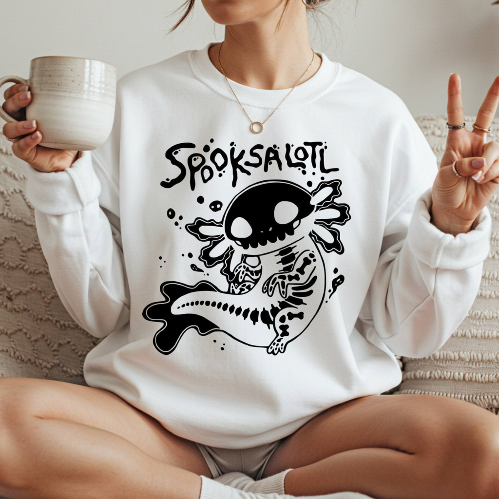 Spooksalotl Axolotl Skeleton Sweatshirt — Cute Spooky Gothic Crewneck