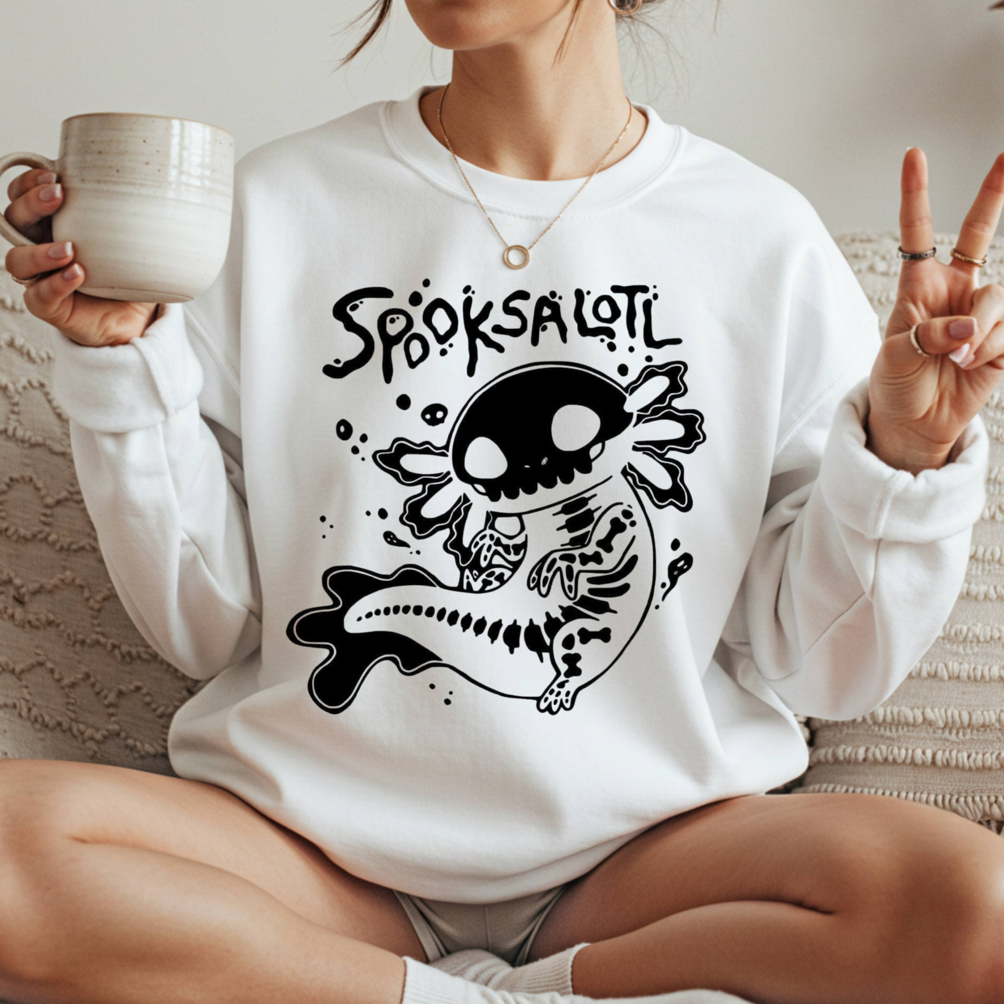 Spooksalotl Axolotl Skeleton Sweatshirt — Cute Spooky Gothic Crewneck