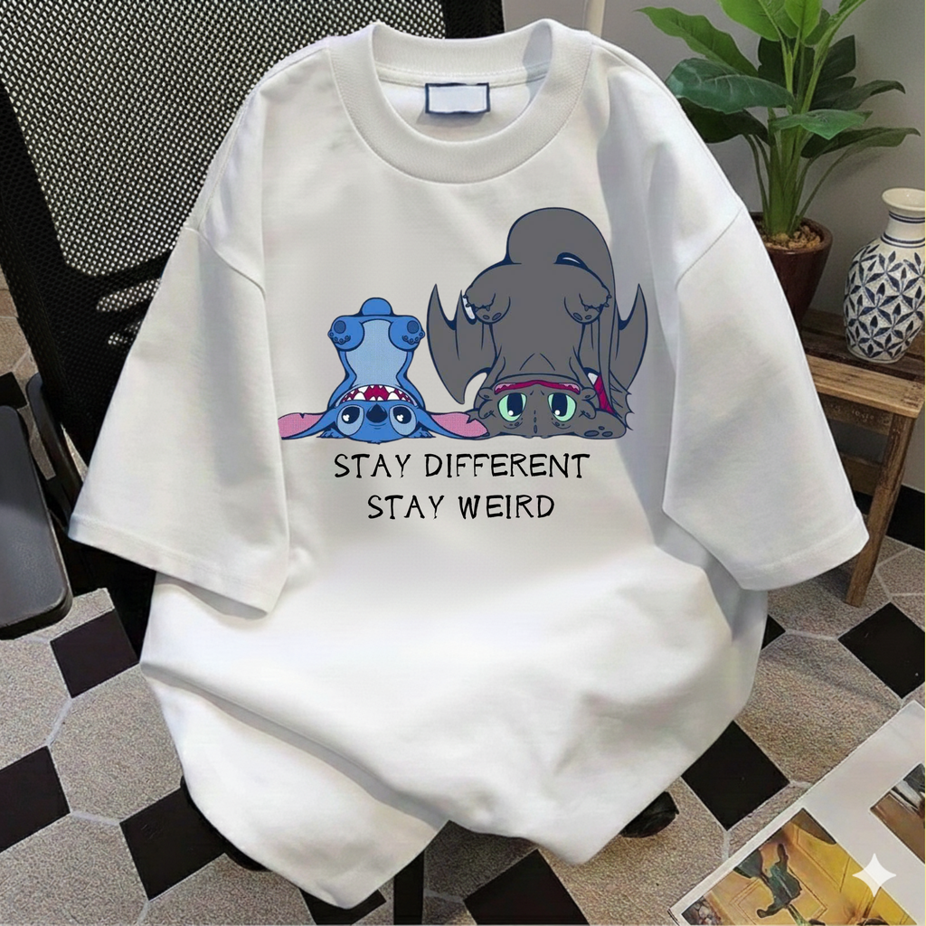 "Stay Different Stay Weird" Shirt, Stitch and Toothless cute tee