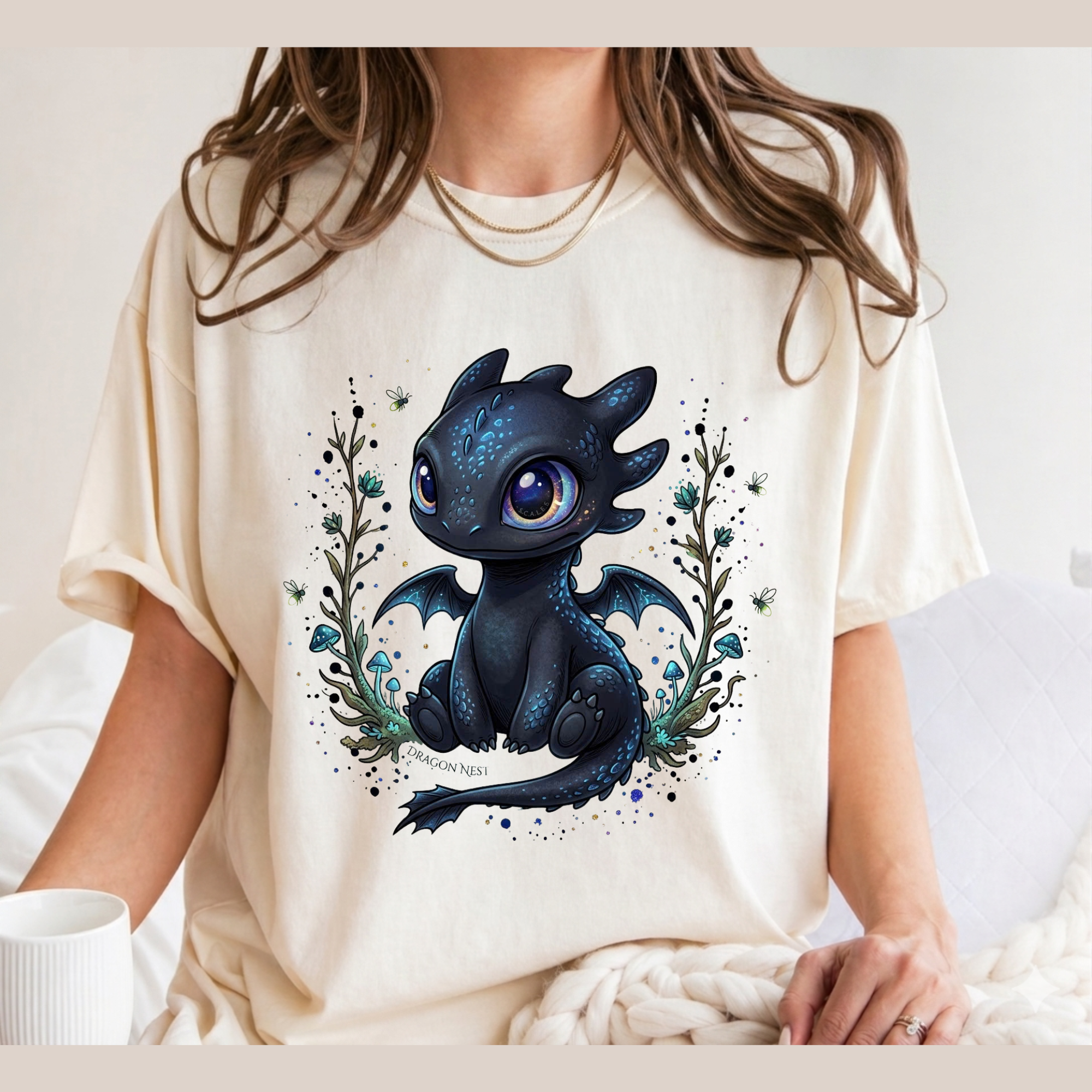 Cute Baby Dragon Shirt, Toothless Floral T-Shirt, Night Fury Graphic Tee, Chibi Dragon Comfort Colors Shirt, Cute Cartoon Movie Fan Gift