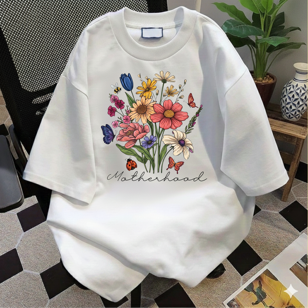 Floral Wildflower Bouquet T-Shirt — Motherhood Script