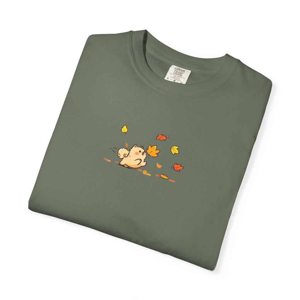 Comfort Colors Cute Dog Autumn Leaves T-Shirt, Kawaii Puppy Graphic Tee, Animal Shirt, Aesthetic Fall Outfit