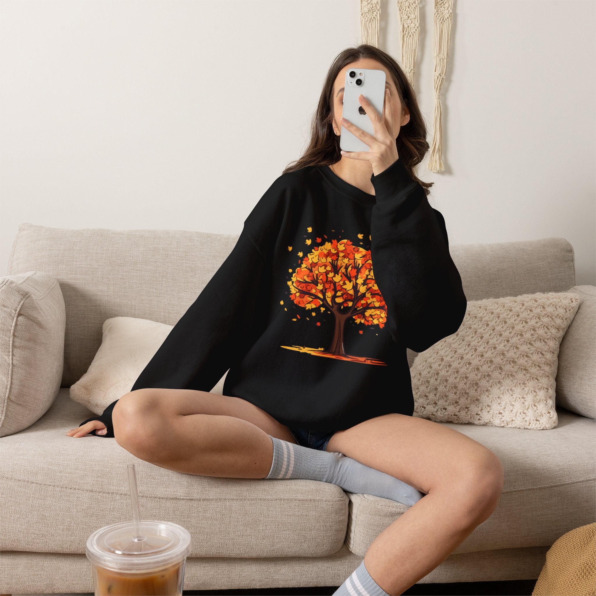 Autumn Leaves Tree Sweatshirt — Cozy Fall Crewneck Pullover, Seasonal Nature Lover Shirt