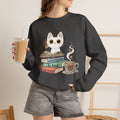 Cat & Books Crewneck — "Read Books, Be Kind, Stay Weird" Cozy Booklover Sweatshirt