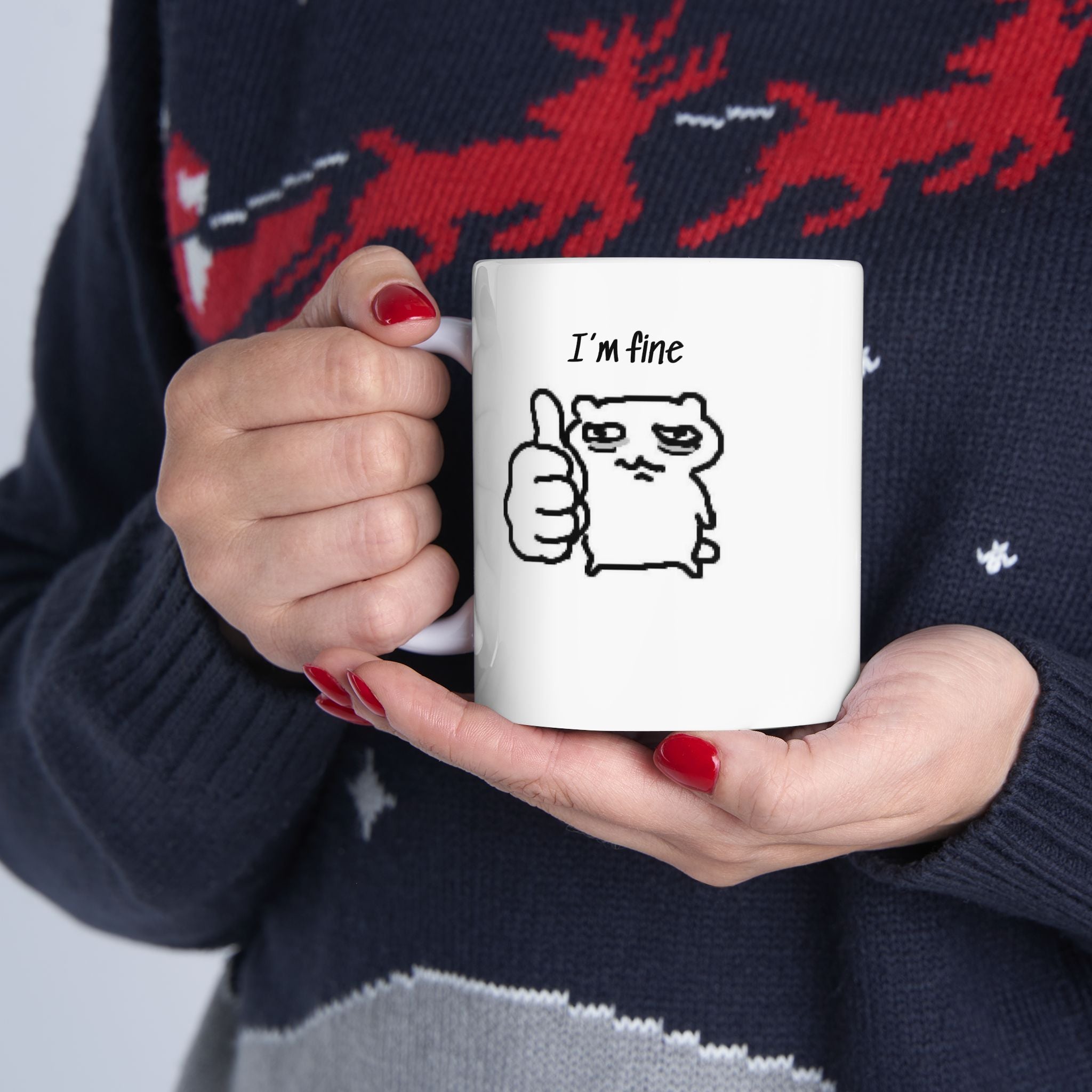 I'm Fine Thumbs Up Cartoon Hand Mug | Ceramic Coffee Tea Cup