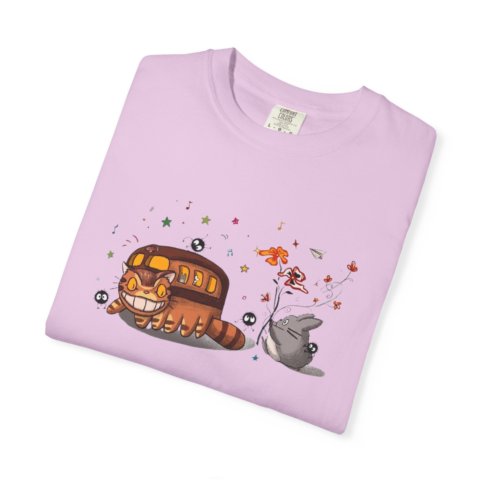 Comfort Colors® Cat Bus and Soot Sprites Studio Ghibli Unisex T-Shirt, Cute Totoro Catbus Graphic Tee, Vintage Anime Shirt