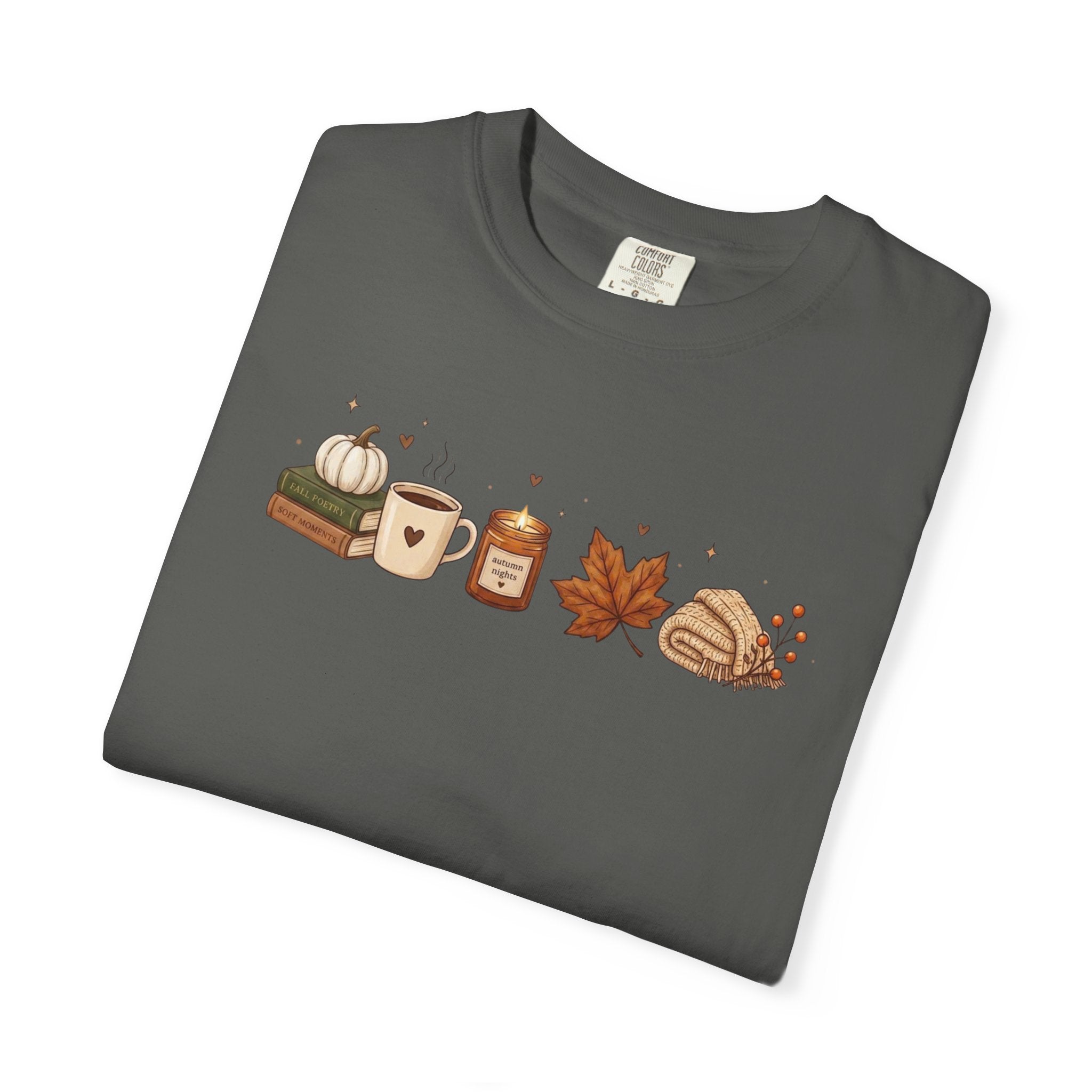 Cozier Fall Comfort Colors Shirt, Autumn Aesthetic T-shirt, Cute Pumpkin and Coffee Book Lover Tee
