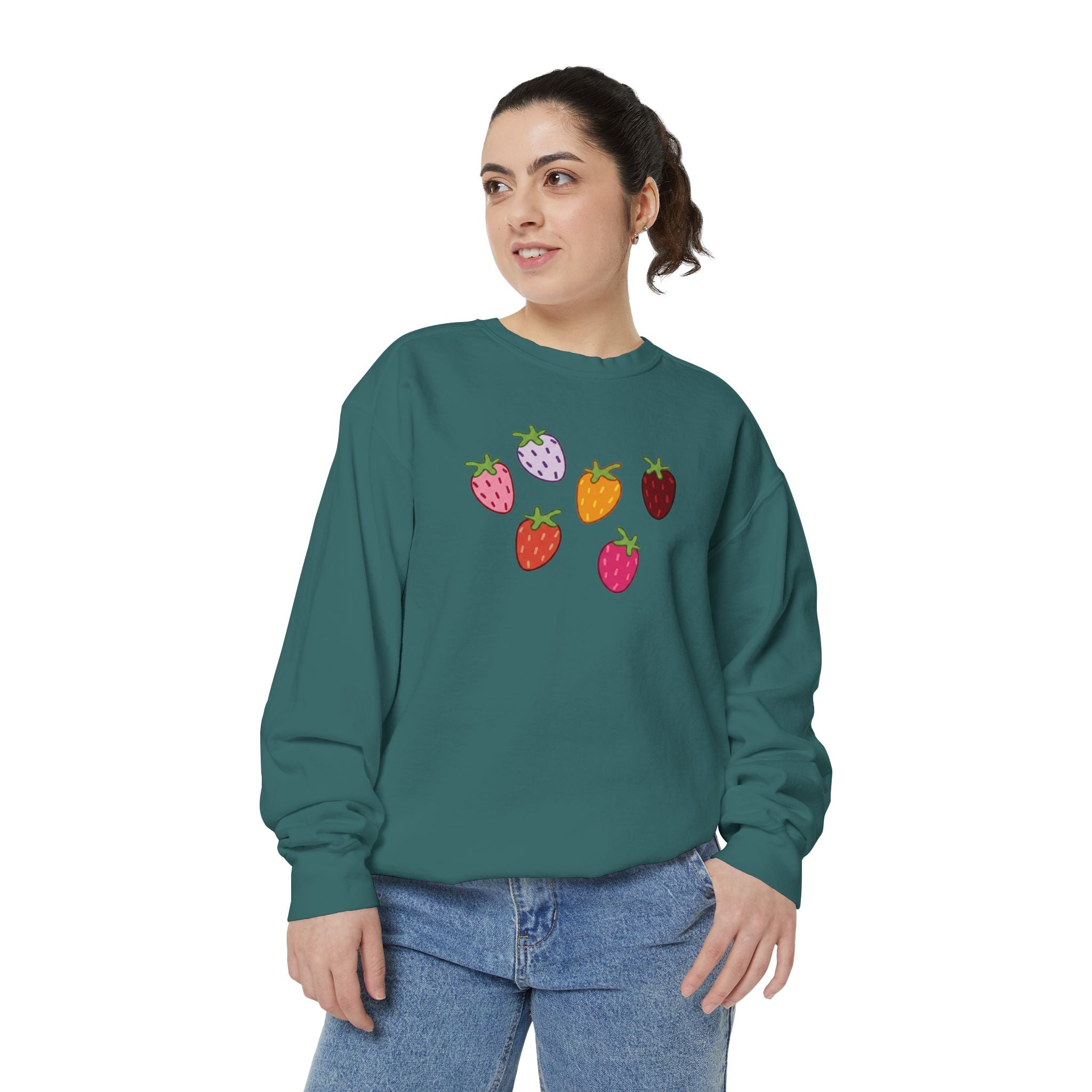 Cute Strawberry Crewneck Sweatshirt, Aesthetic Kawaii Fruit Jumper, Cute Berry Lover Gift Pullover