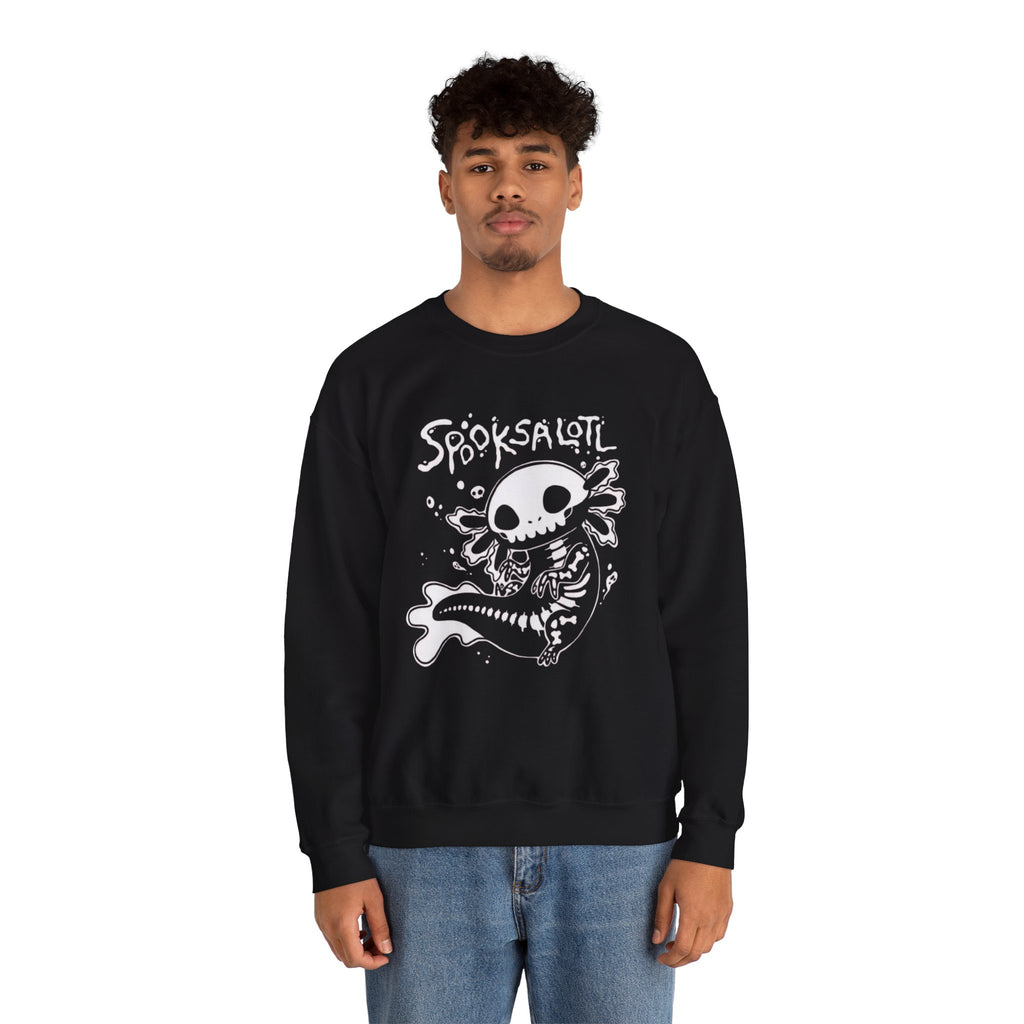 Spooksalotl Axolotl Skeleton Sweatshirt — Cute Spooky Gothic Crewneck