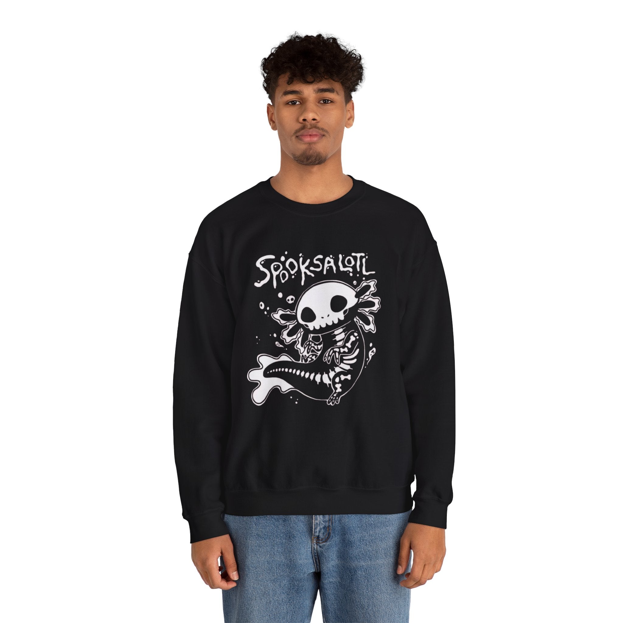 Spooksalotl Axolotl Skeleton Sweatshirt — Cute Spooky Gothic Crewneck