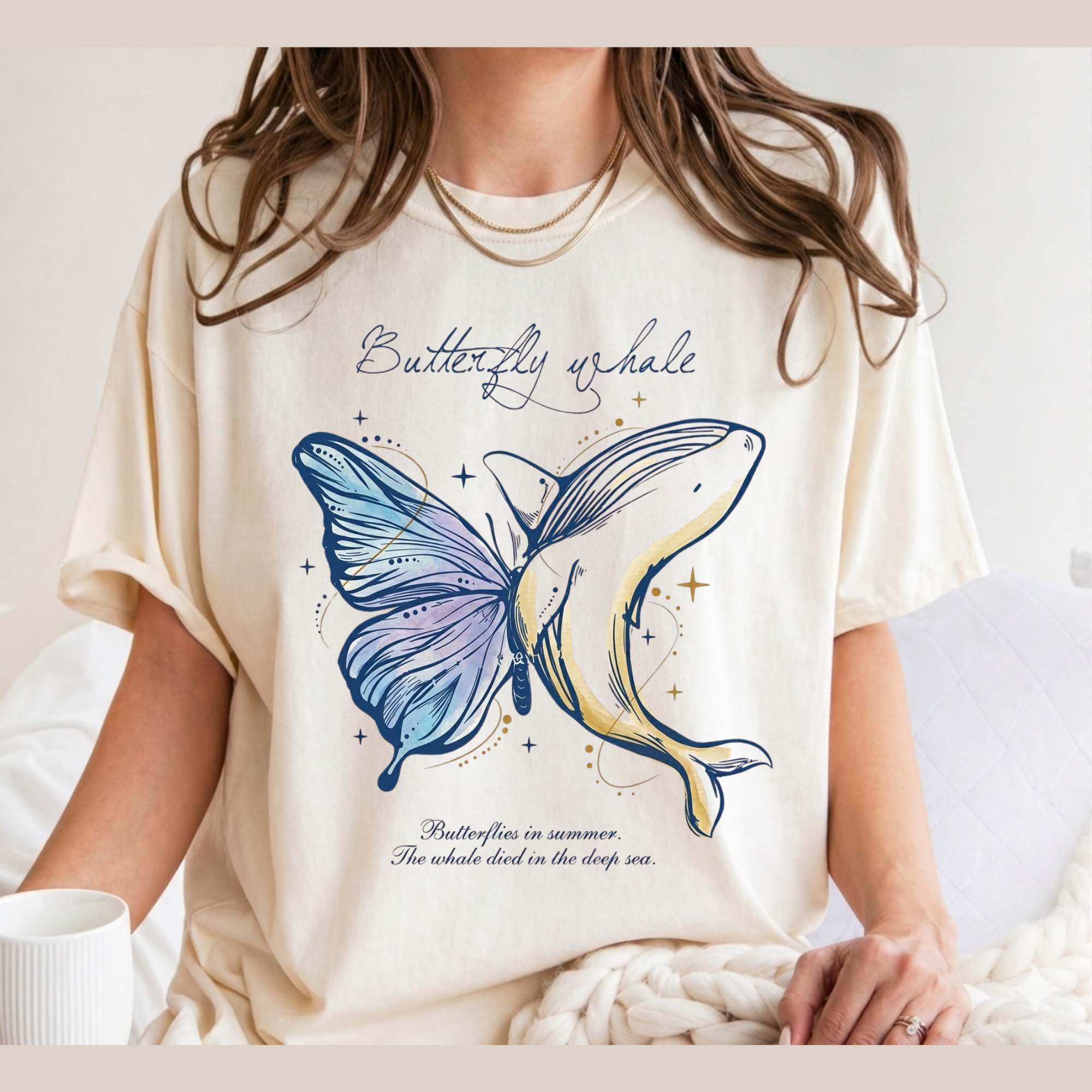 T‑Shirt — Butterfly Whale Illustration "the gift of whale" — Nature‑Inspired Graphic Tee