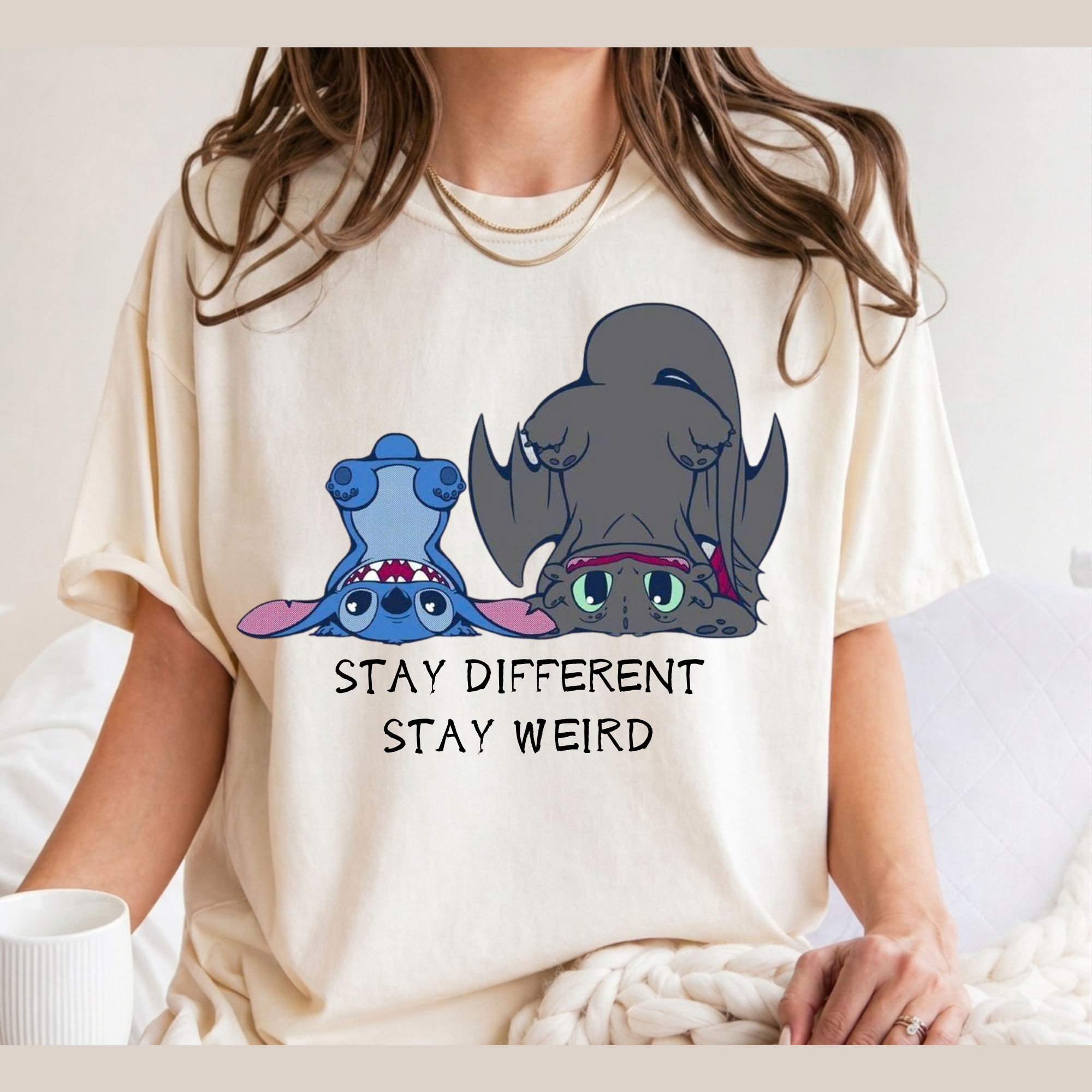 "Stay Different Stay Weird" Shirt, Stitch and Toothless cute tee