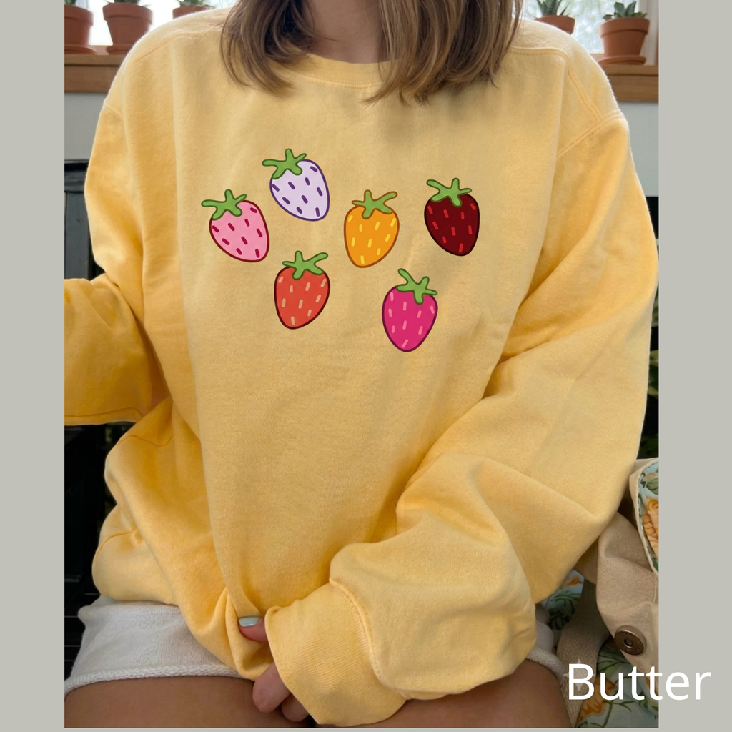 Cute Strawberry Crewneck Sweatshirt, Aesthetic Kawaii Fruit Jumper, Cute Berry Lover Gift Pullover