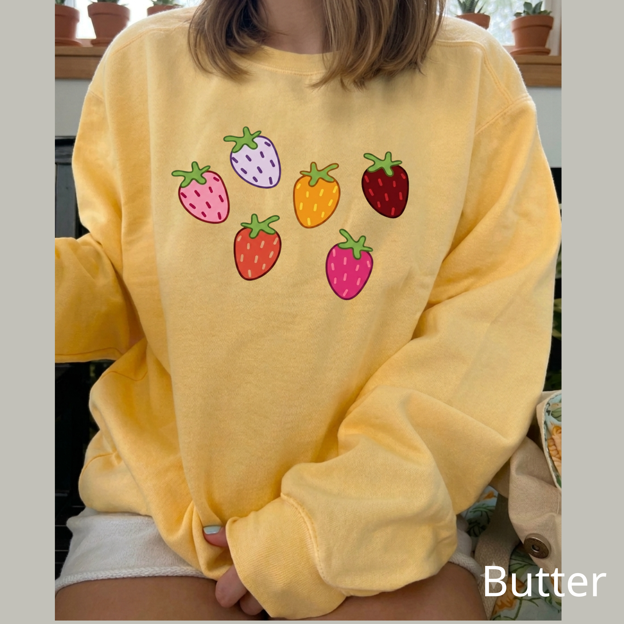 Cute Strawberry Crewneck Sweatshirt, Aesthetic Kawaii Fruit Jumper, Cute Berry Lover Gift Pullover