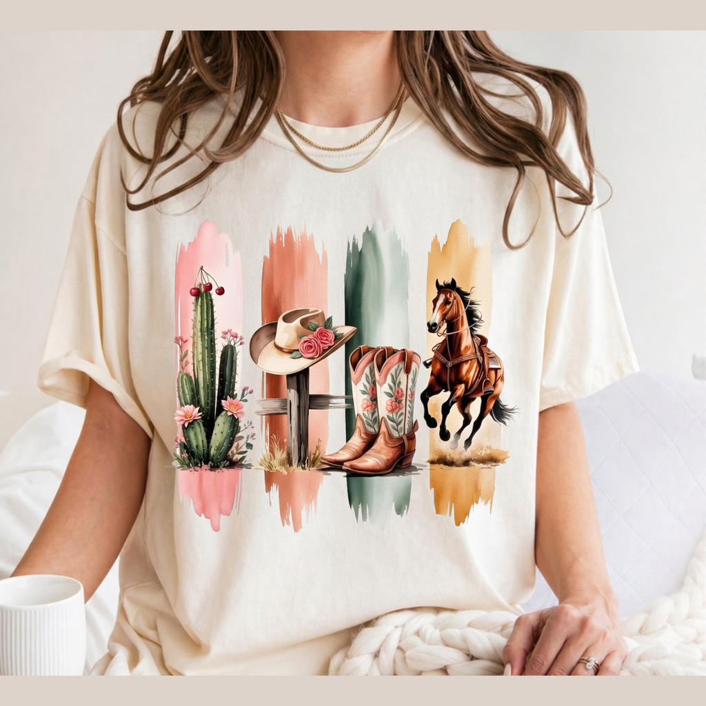 Western Cowboy Boots & Horse T‑Shirt — Southwestern Rodeo Graphic Tee