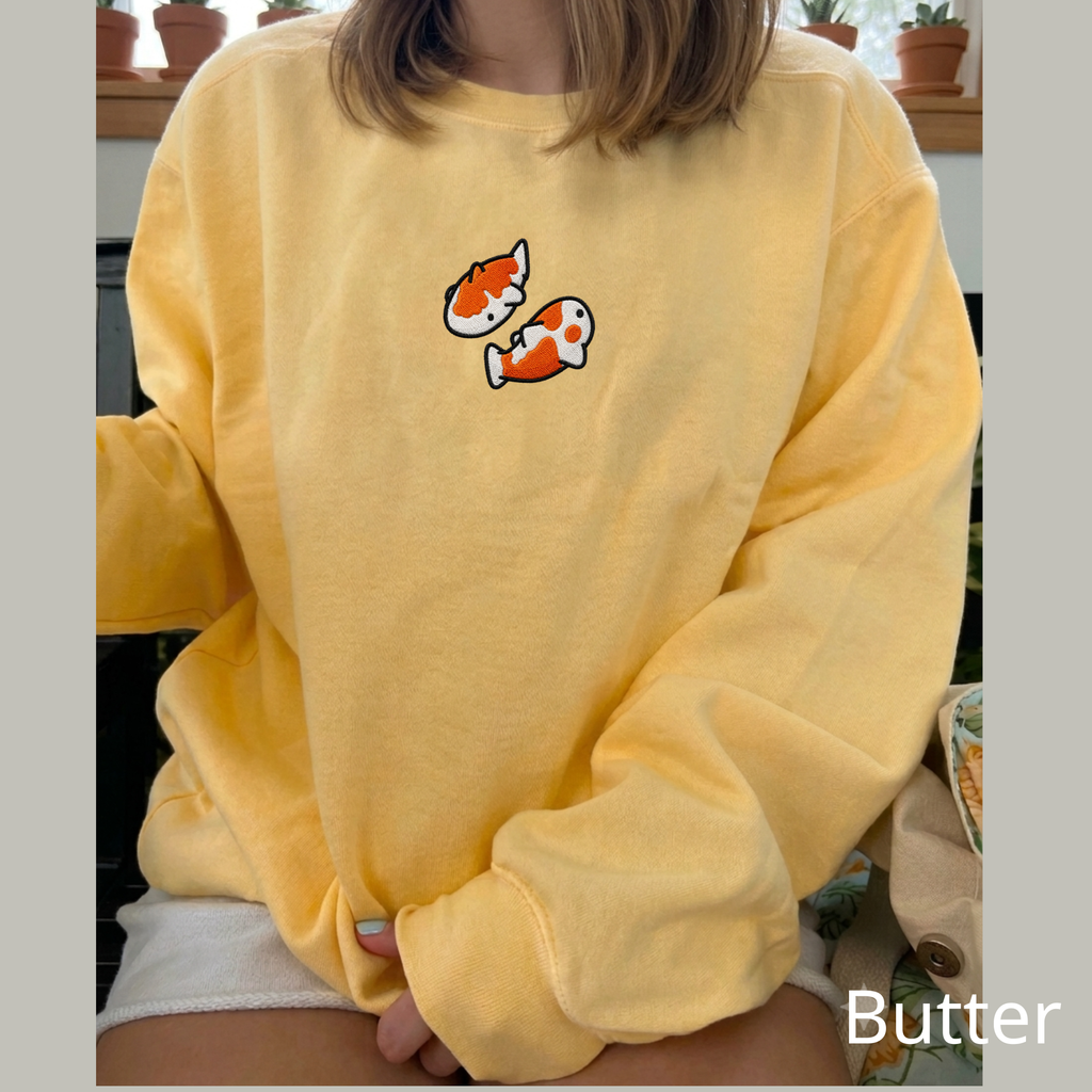 Koi Fish Embroidered Sweatshirt — Minimal Orange Koi Crewneck