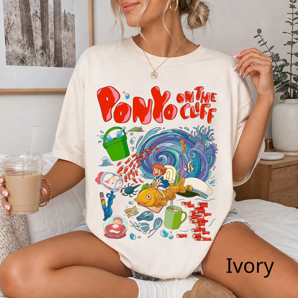 Ponyo-Inspired Vintage Art T-Shirt — Studio Ghibli Y2K Graphic Tee