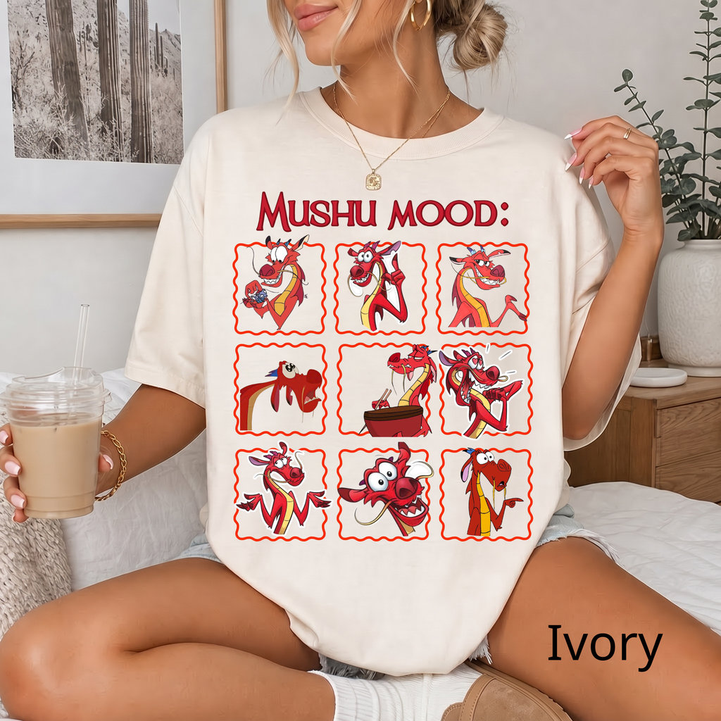 Retro "Mushu Mood" Shirt, Dragon Graphic Tee, Cute Face Emotion Of Mushu T-Shirt | Mulan Princess Tee