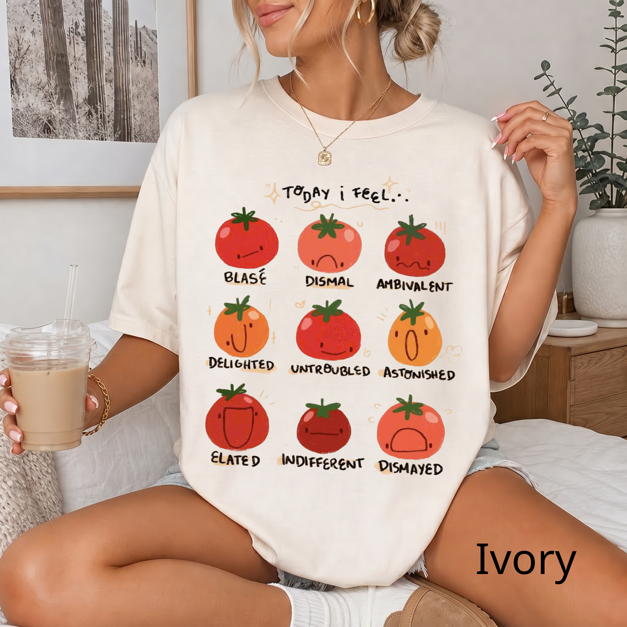 Tomato Mood Chart T-shirt | Kawaii Tomato Illustration, Food Pun Tee