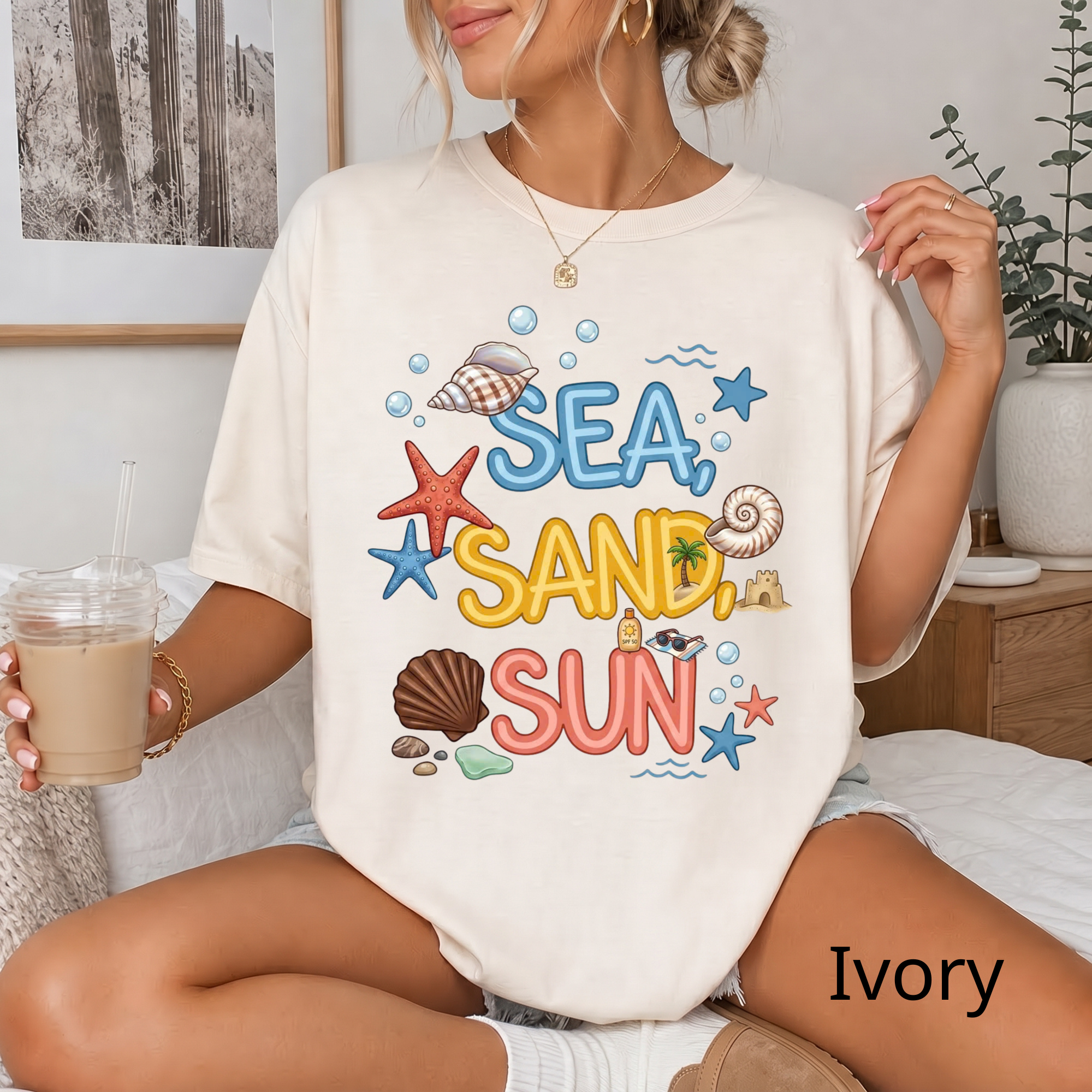 Sea Sand Sun T-Shirt — Beach Shells Graphic Tee