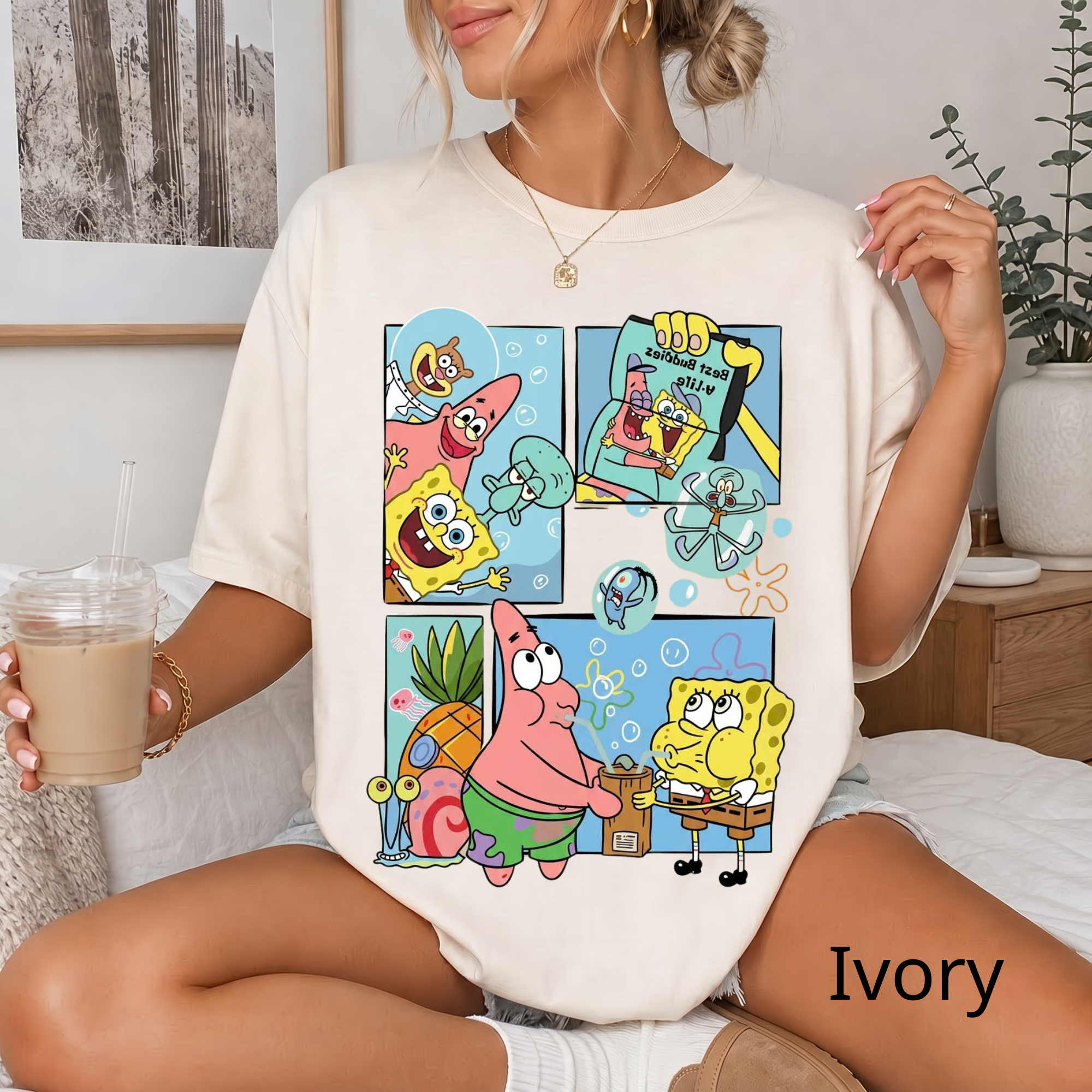 Comfort Color SpongeBob & Patrick Graphic Tee, Vintage Funny Silly Cartoon Character Graphic Shirt, Gift for friend, Disney Vacation Tee