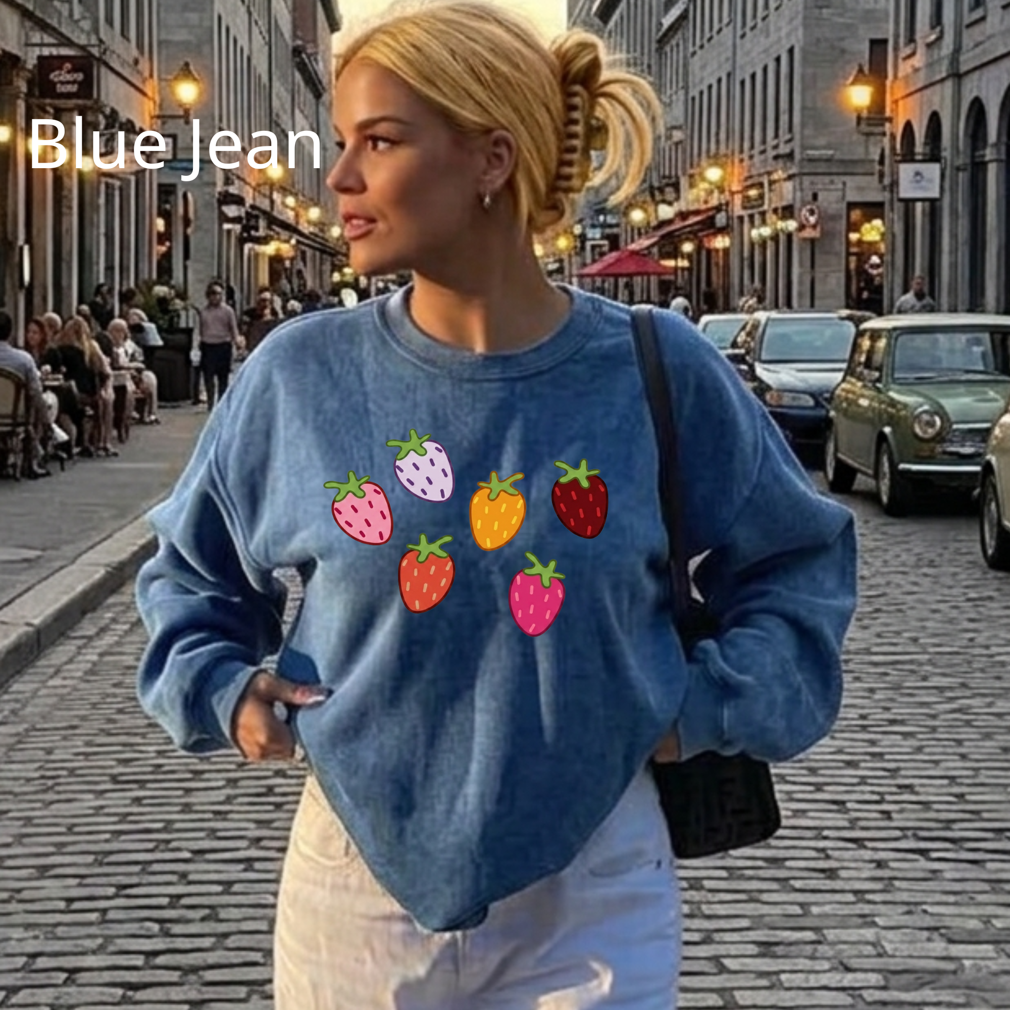 Cute Strawberry Crewneck Sweatshirt, Aesthetic Kawaii Fruit Jumper, Cute Berry Lover Gift Pullover