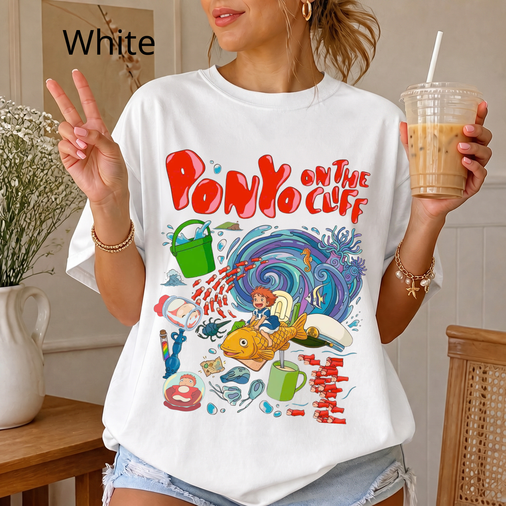 Ponyo-Inspired Vintage Art T-Shirt — Studio Ghibli Y2K Graphic Tee