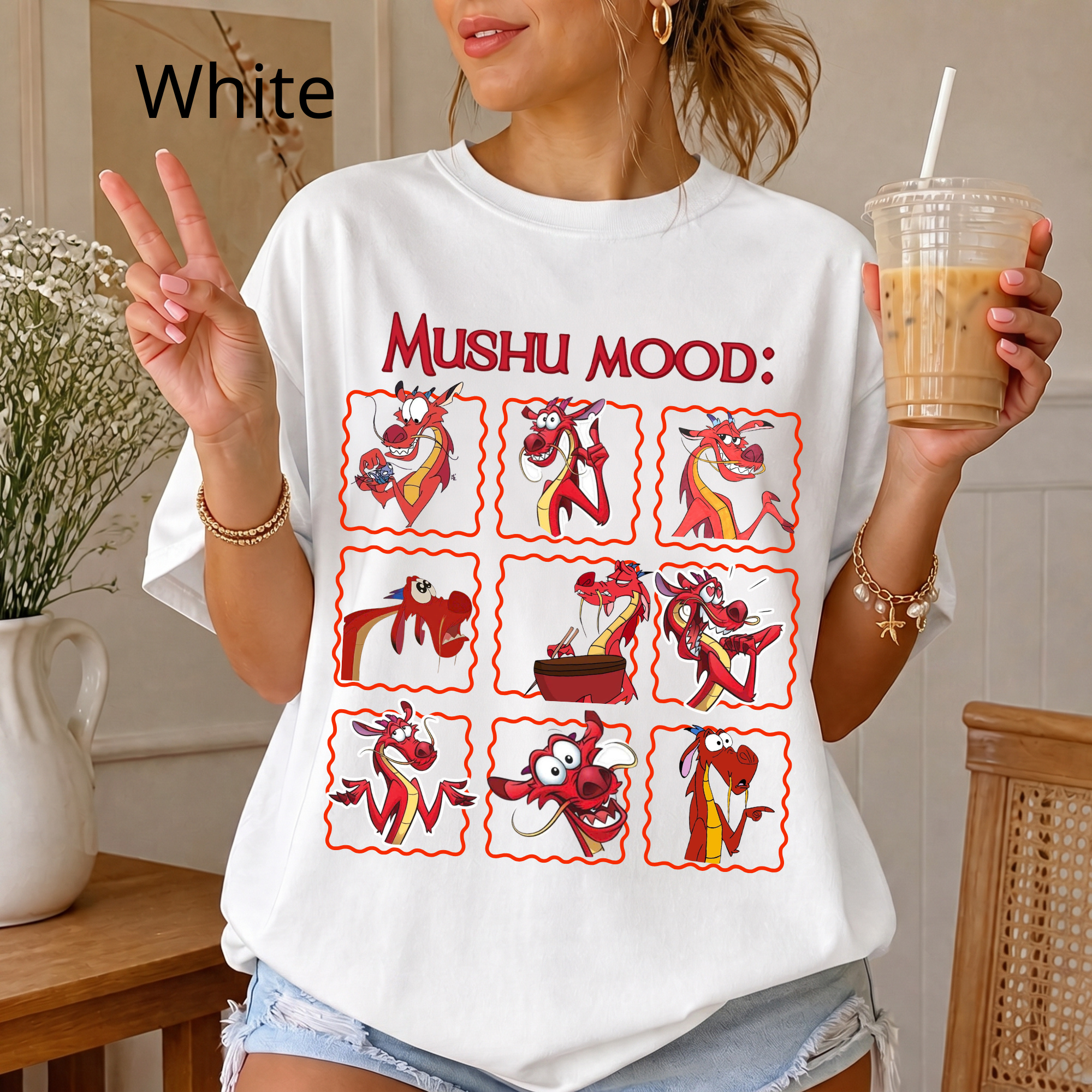 Retro "Mushu Mood" Shirt, Dragon Graphic Tee, Cute Face Emotion Of Mushu T-Shirt | Mulan Princess Tee