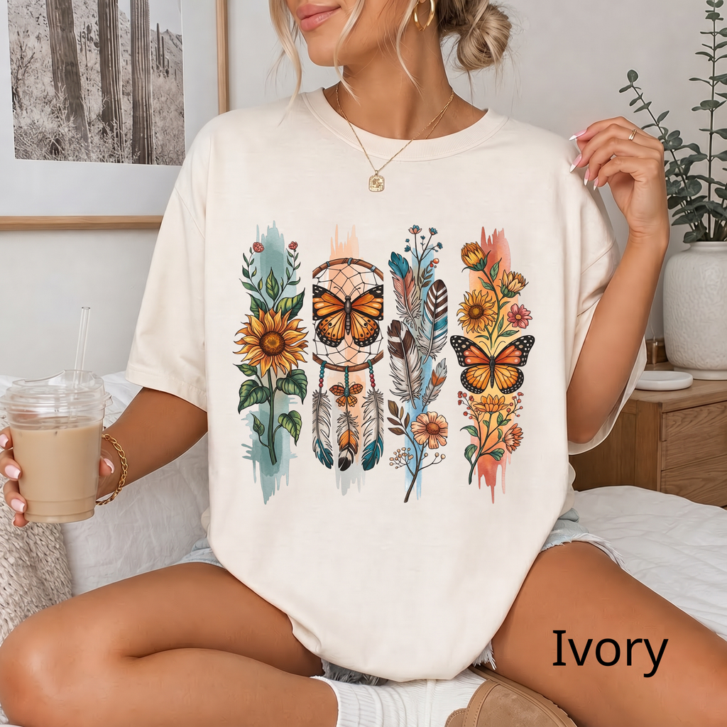 Butterfly & Wildflower T-Shirt — Boho Floral Nature Tee